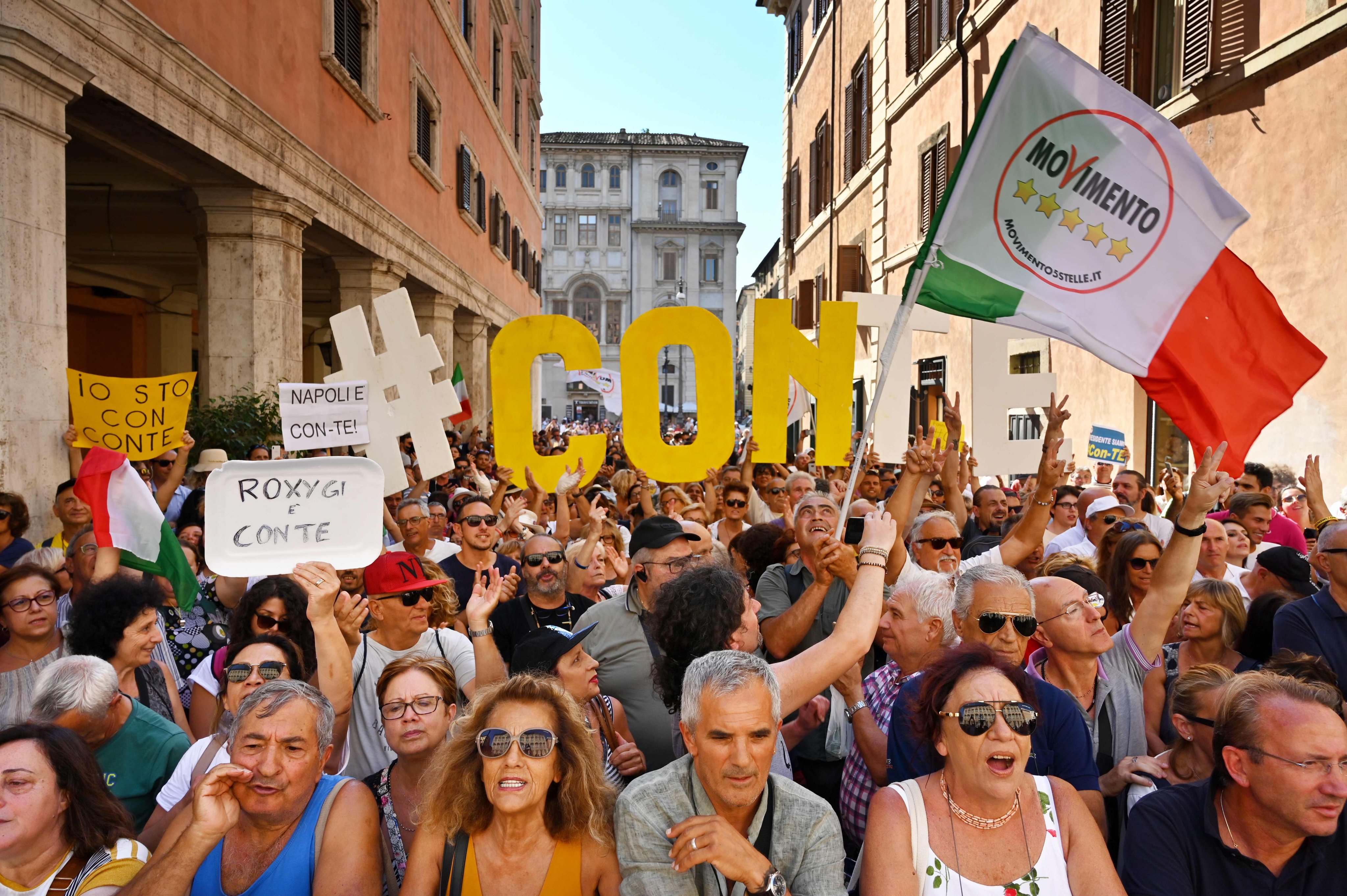 Supporters of the anti-establishment Five Star Movement (M5S) demonstrate in front of the Senate in Rome. Photo: AFP