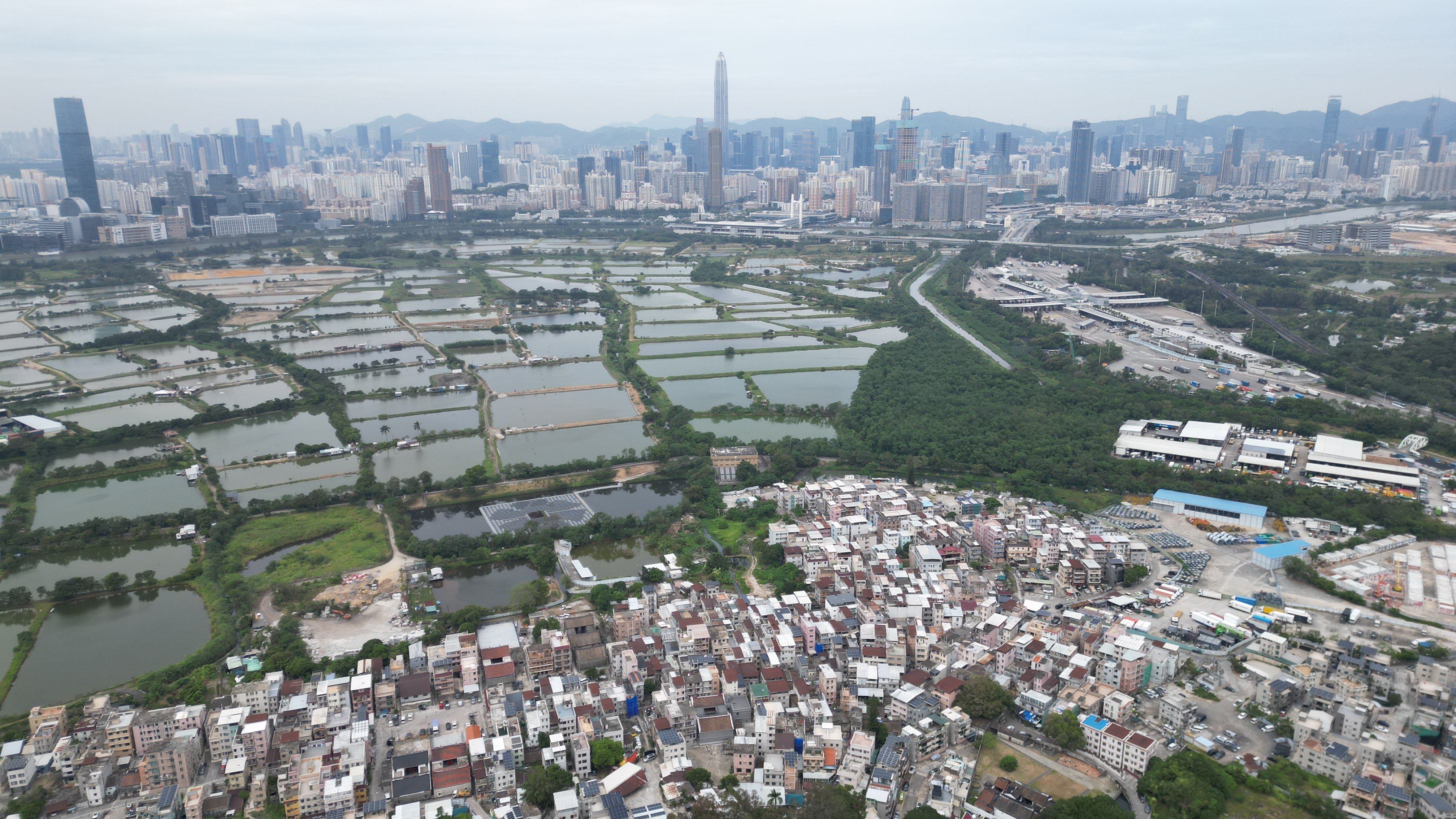 An aerial view of the area earmarked for the San Tin Technopole development. It is expected to serve as a base for industries such as innovation and technology, and advanced manufacturing. Photo: Sam Tsang