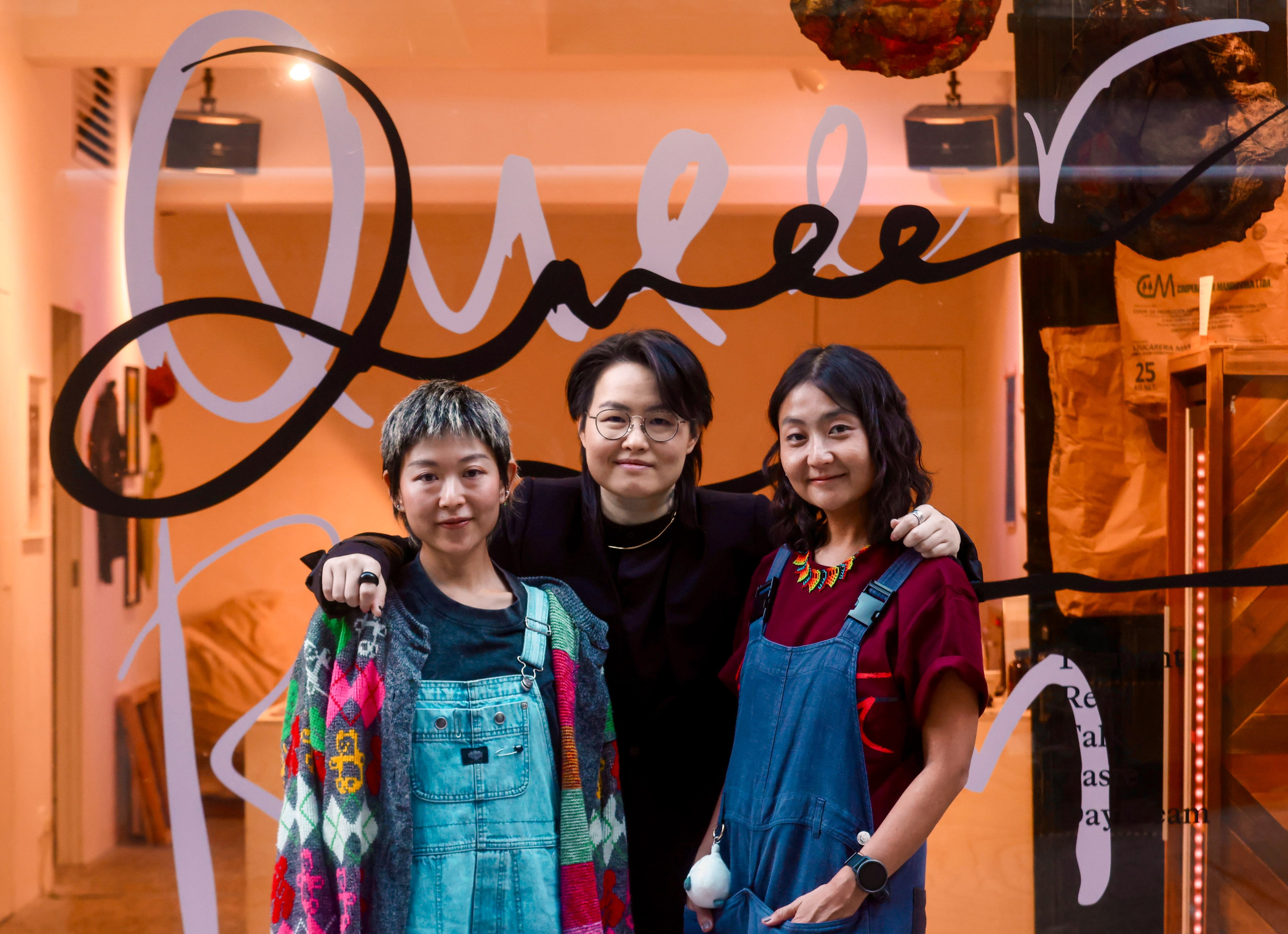 (From left) Queer Room co-founders Lisa Lam, Li Mei-ting and Patricia Lam stand together at the Hong Kong pop-up in Sheung Wan that embraces the LGBTQ community and those living “lifestyles that differ from social norms”. Photo: Jonathan Wong
