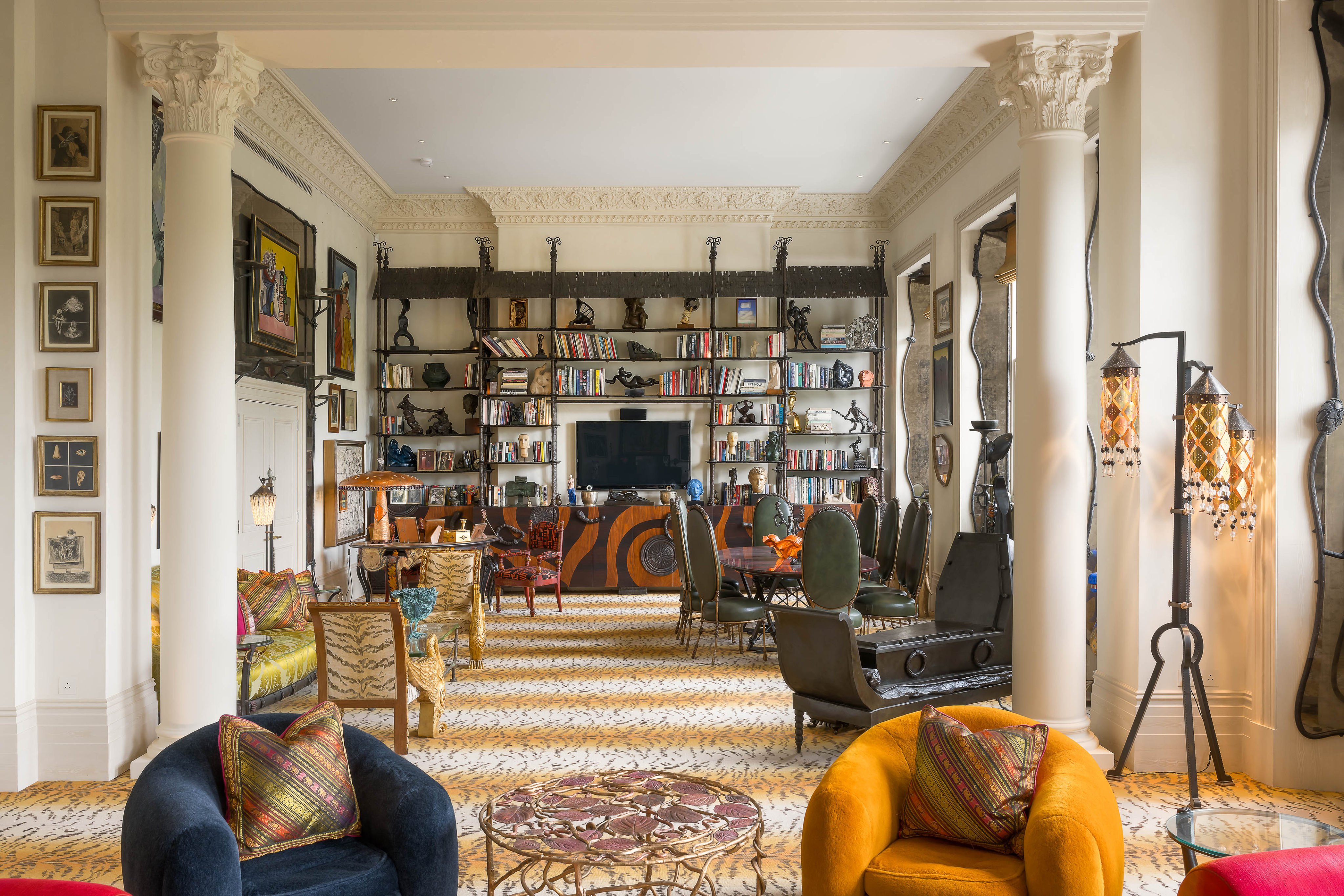 The living area in Pauline Karpidas’ London home incorporates several flashes of animal print. Photo: Handout