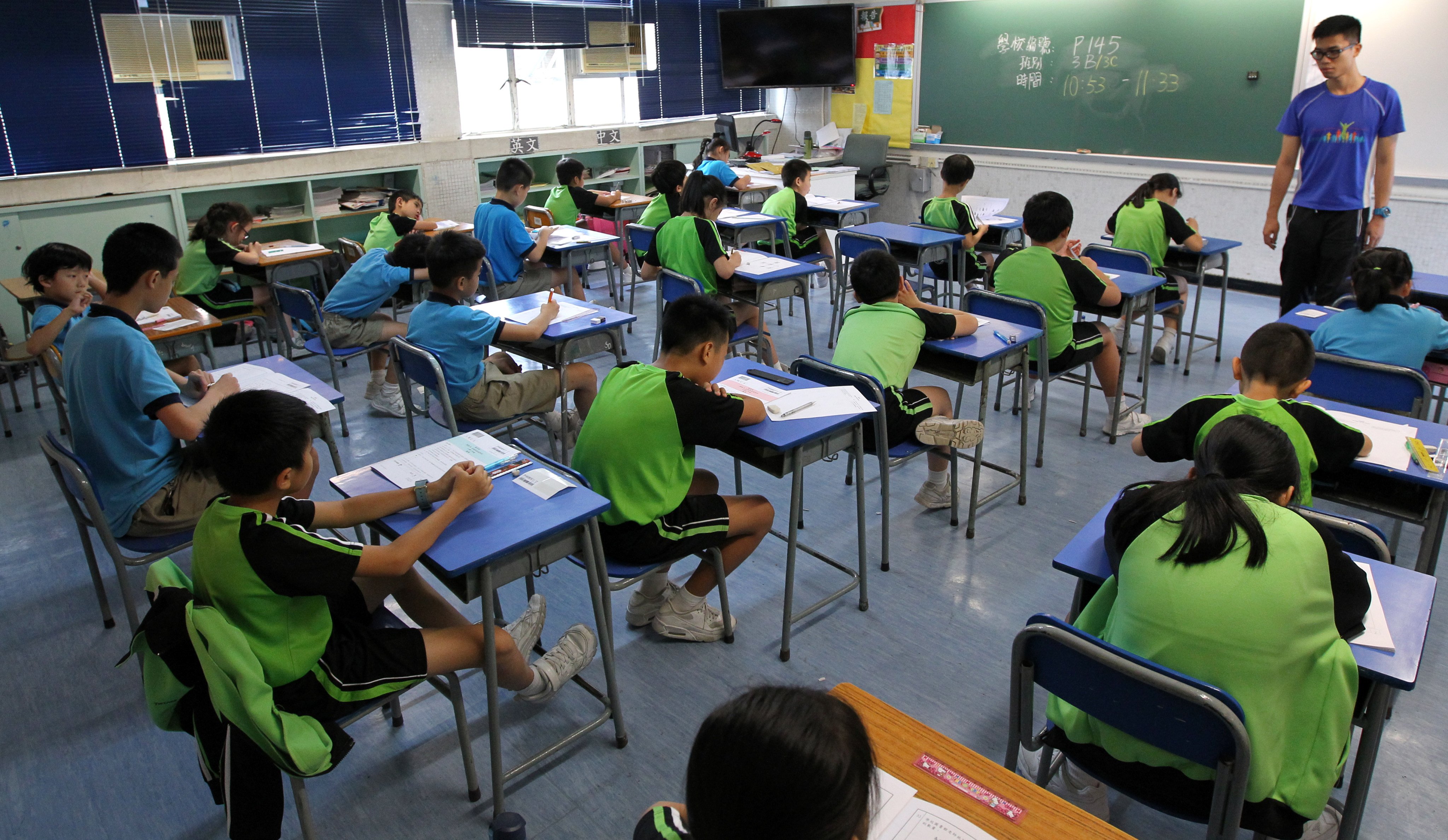 Pupils take part in the Territory-wide System Assessment, at the Tsuen Wan Trade Association Primary School in Tsing Yi. Photo: Roy Issa