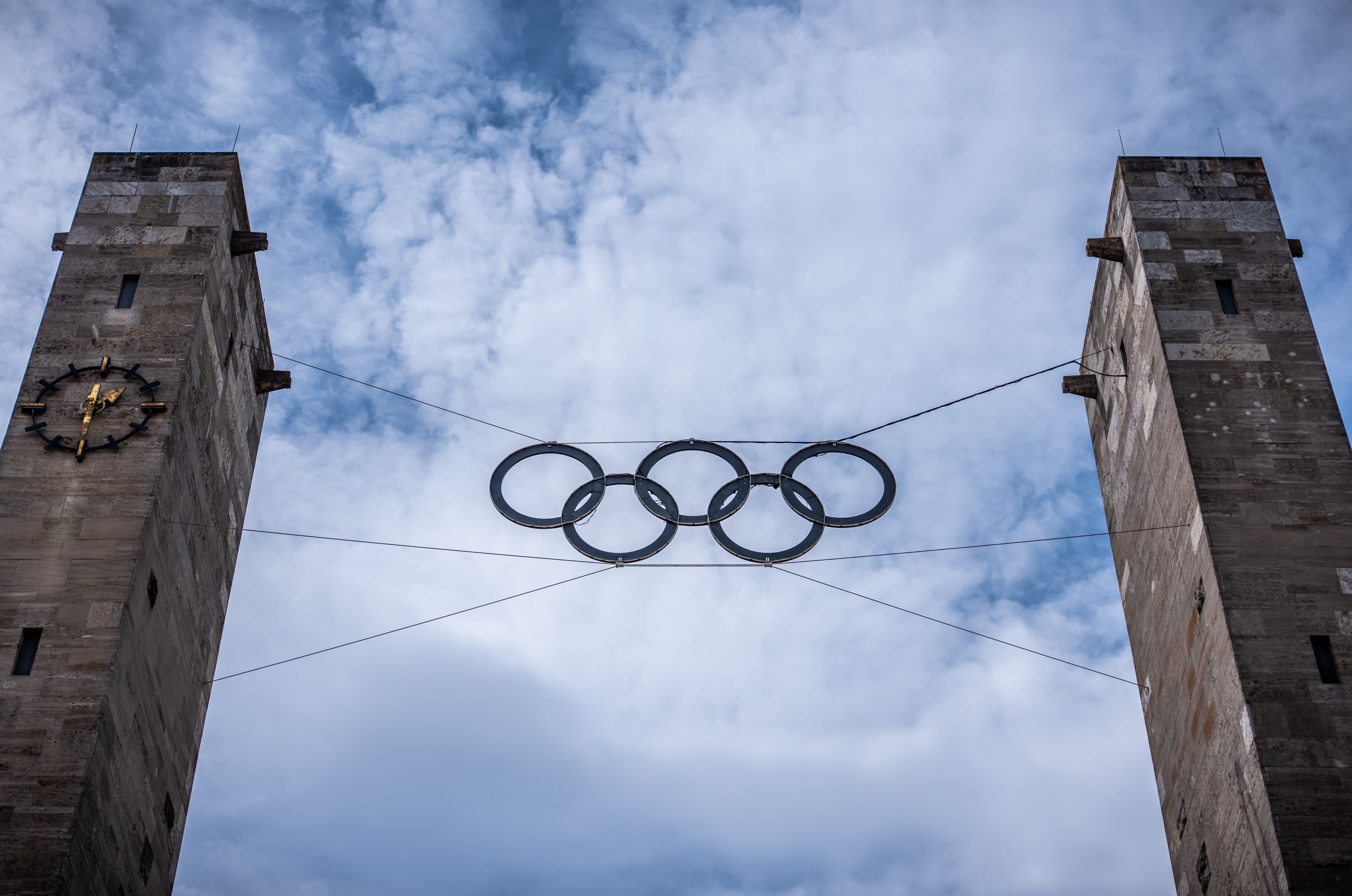 The Olympic rings hanging from the Olympic Stadium in Berlin. About two-thirds of residents are against a bid to host the Games. Photo: dpa