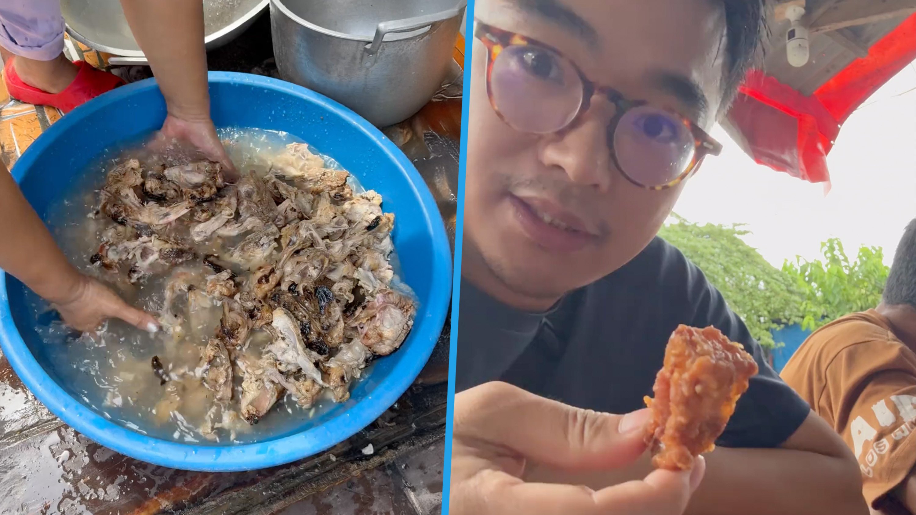 A video showing a Chinese influencer trying pagpag, a dish made from discarded fried chicken in the Philippines, has raised awareness of its importance as a protein source for struggling families. Photo: SCMP composite/Douyin
