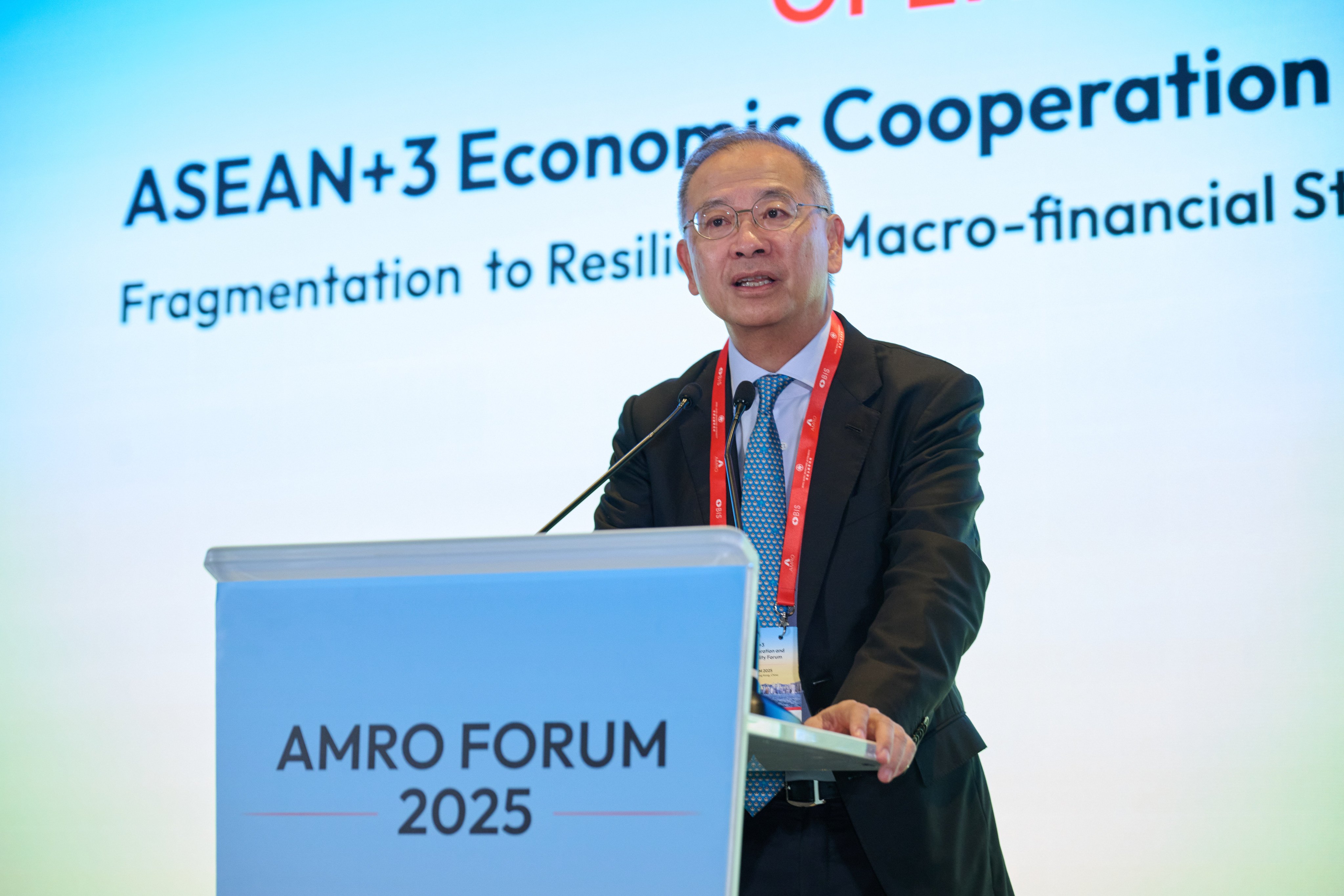 Eddie Yue stresses the need to strengthen regional financial ties at the Asean+3 Economic Cooperation and Financial Stability Forum in Hong Kong on Tuesday. Photo: Handout
