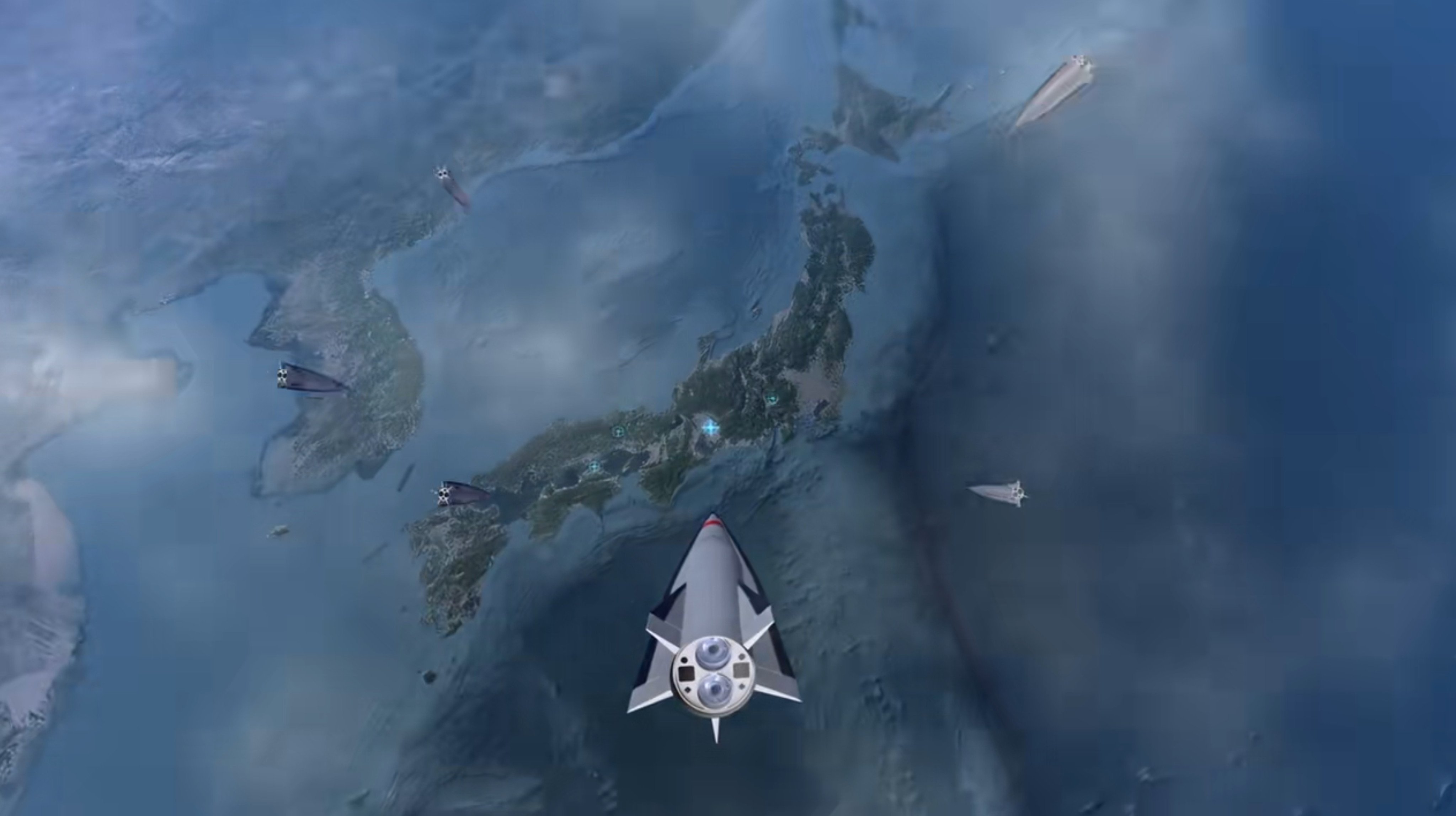 An animation released by Lingkong Tianxing Technology shows eight missiles flying in formation towards Japan. Photo: Handout