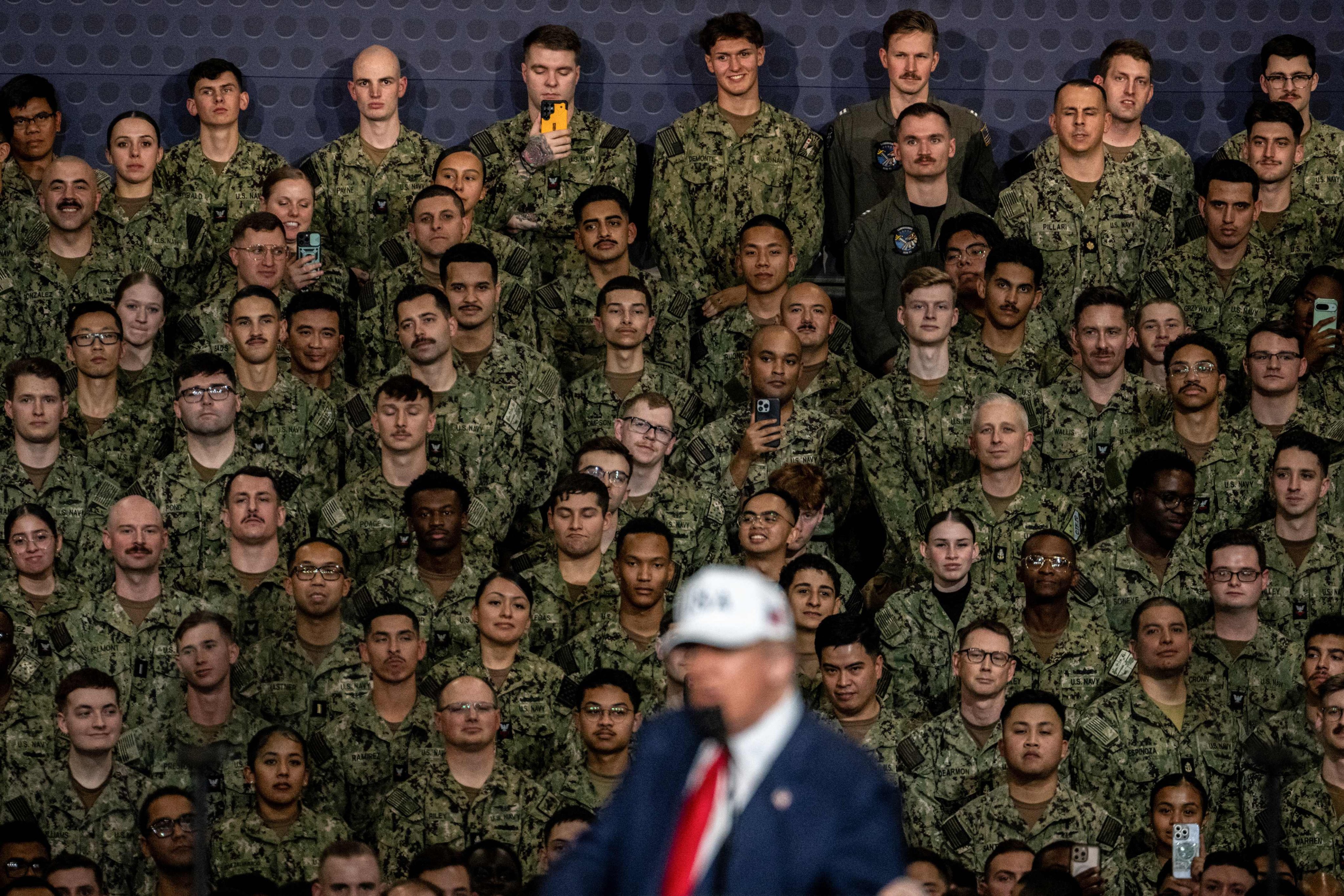 US President Donald Trump delivers a speech to US Navy personnel in Yokosuka, Japan on October 28. Photo: AFP