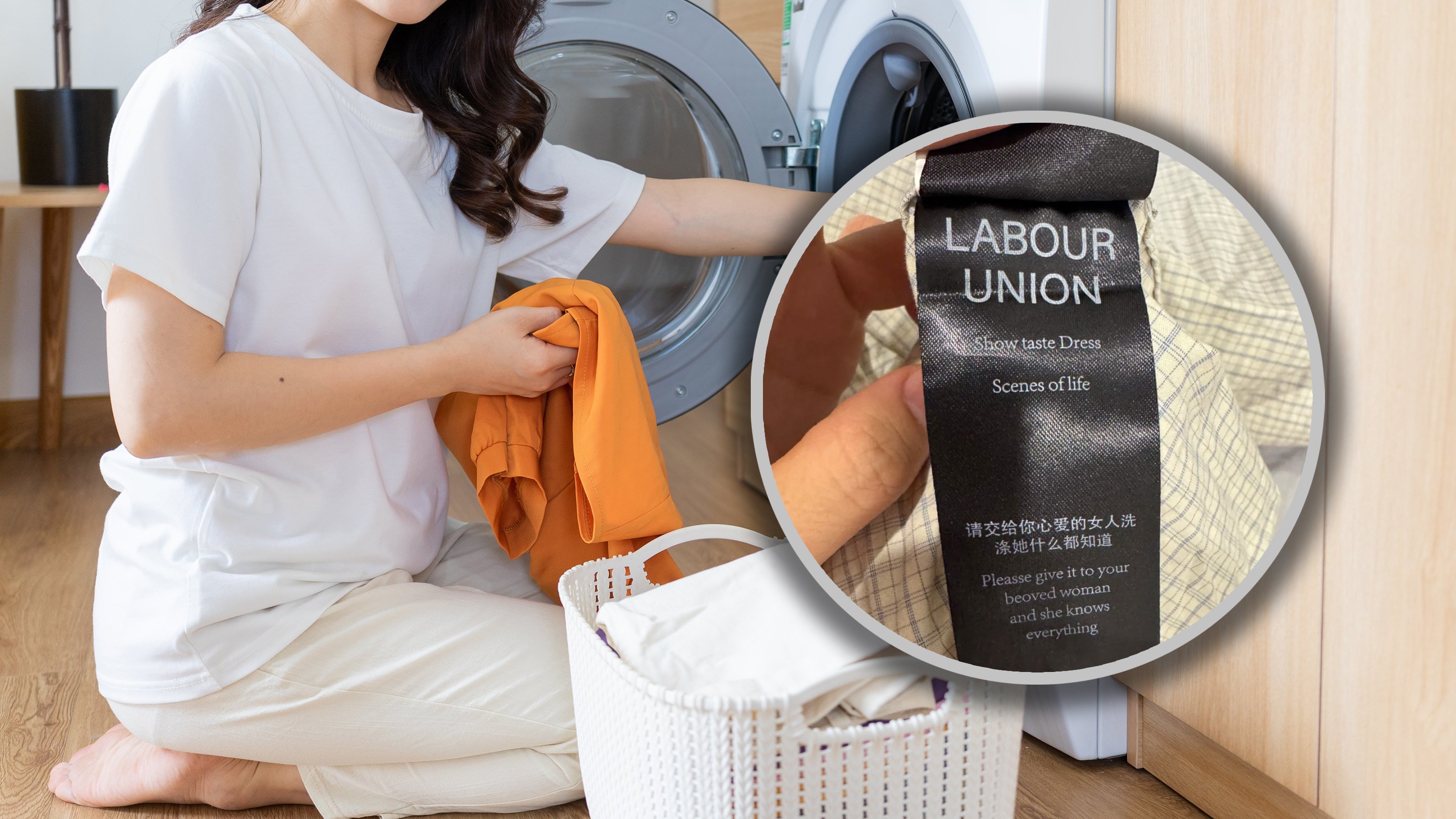 A men’s clothing brand in China has faced criticism over a “sexist” laundry care tag that reads “please give it to your beloved woman, she knows everything”. Photo: SCMP composite/Shutterstock/RedNote