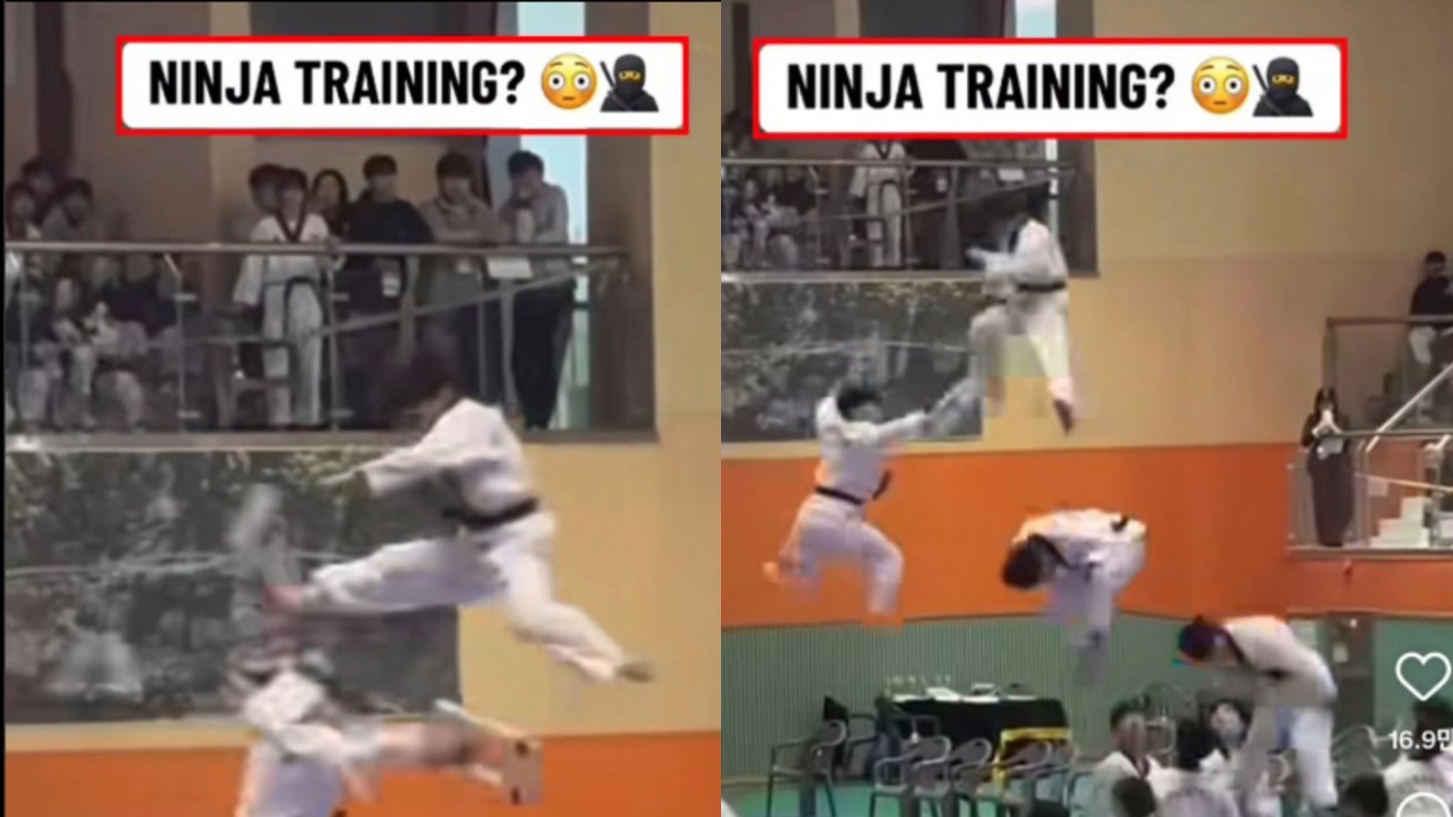 Screenshots of TSN’s Tiktok video featuring taekwondo practicioners that was labelled “Ninja Training”. Photo: Instagram / seokyoungduk