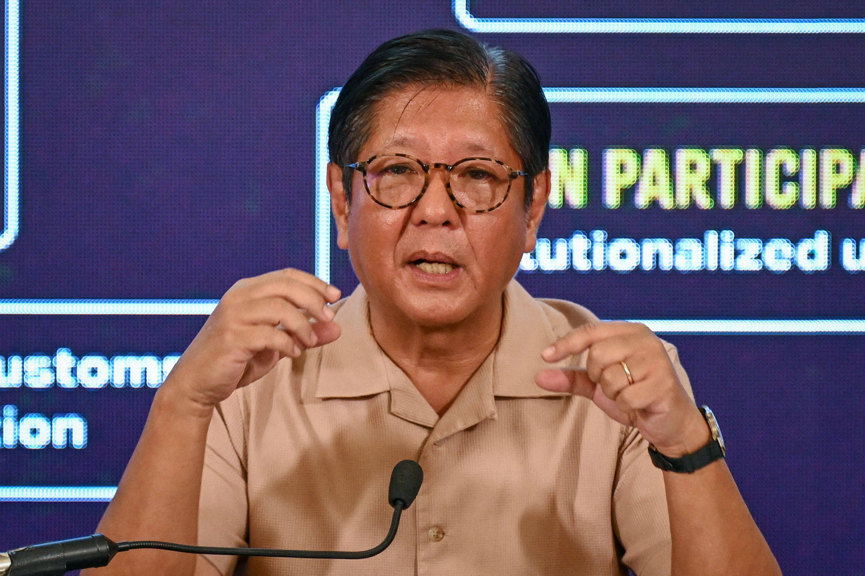Philippine President Ferdinand Marcos Jnr during a press conference in Manila on November 13. Marcos’ family has been accused of orchestrating massive corruption. Photo: AFP