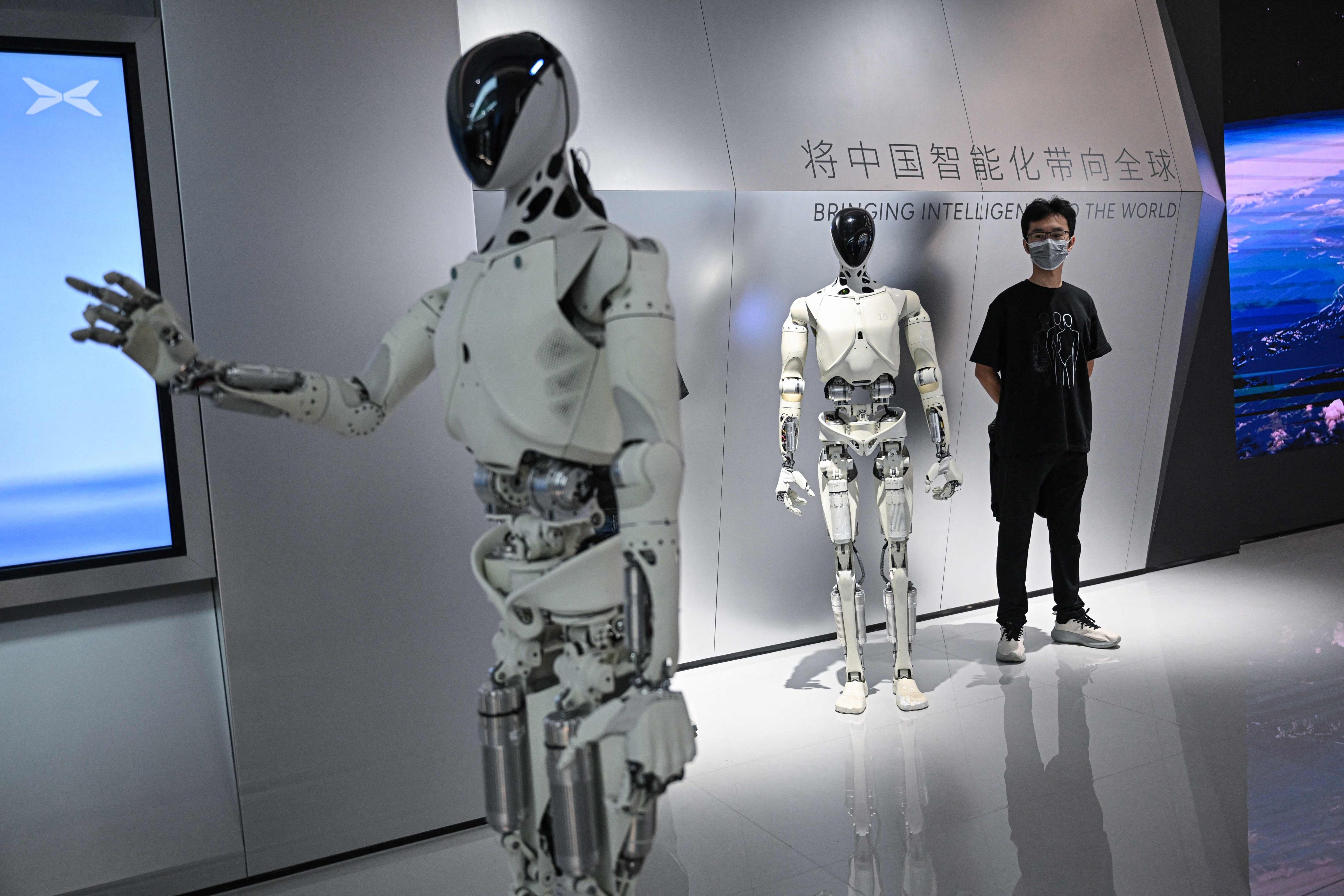 Xpeng’s next-gen Iron humanoid robot speaks to media during a showroom tour at its headquarter in Guangzhou, in southern China’s Guangdong province, on November 5. Photo: AFP