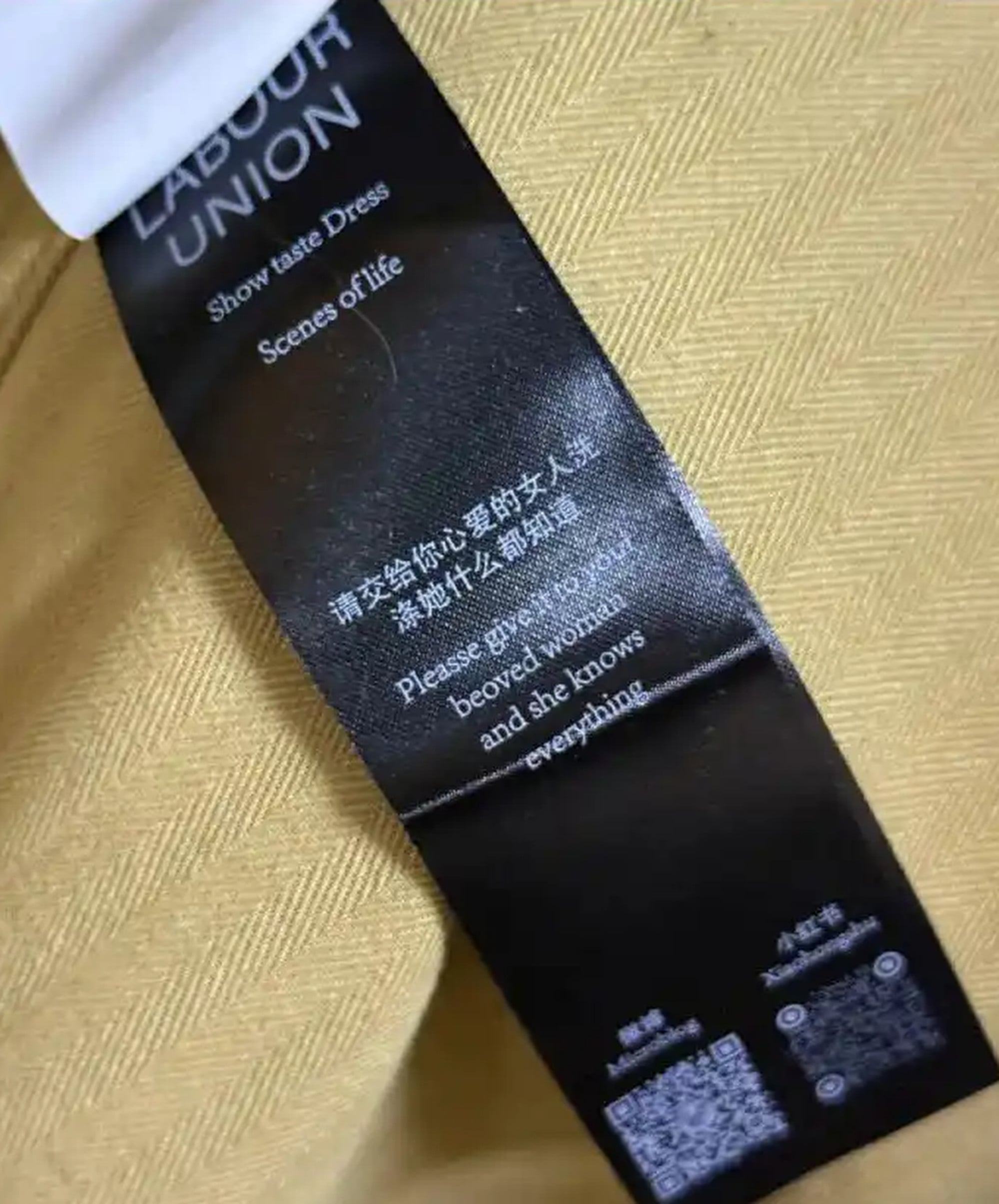 The laundry care tag expresses what has been described as a “sexist” message in both Chinese and English. Photo: QQ.com