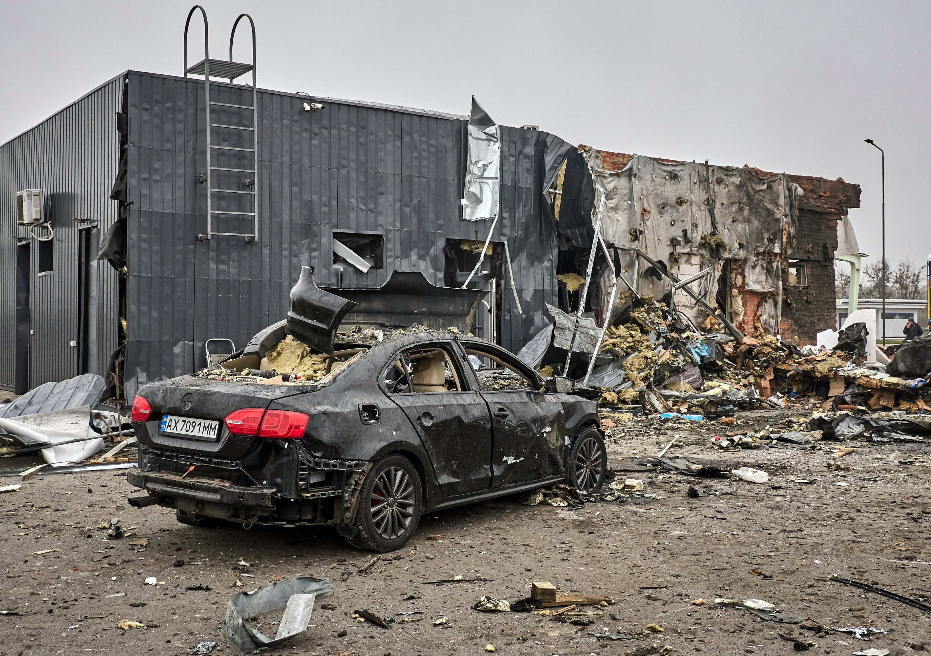 A destroyed gas station at the site of Russian shelling in Kharkiv in northeastern Ukraine this month. As peace talks to end the war progress, Beijing is watching from the sidelines for both opportunities and risks. Photo: EPA