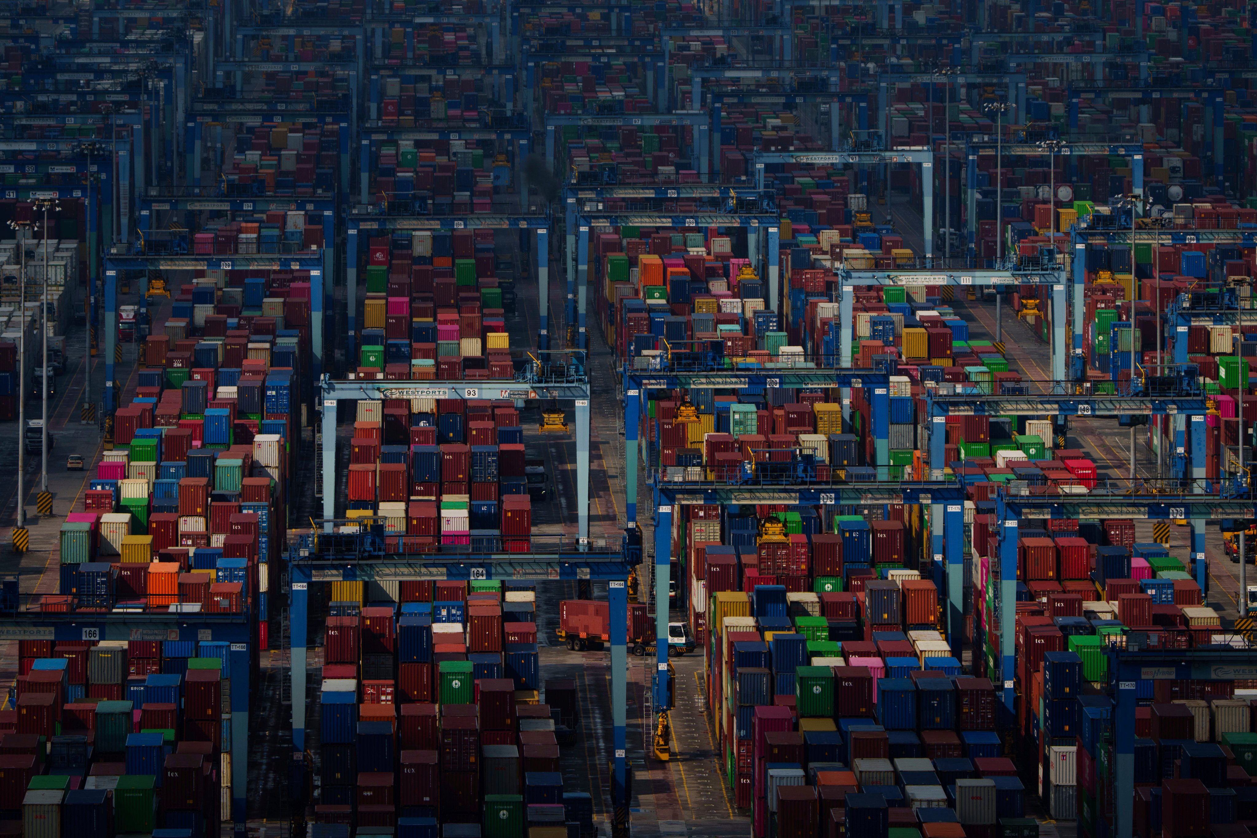 Shipping containers are stacked in April at Port Klang on the outskirts of Kuala Lumpur, Malaysia. Photo: AP