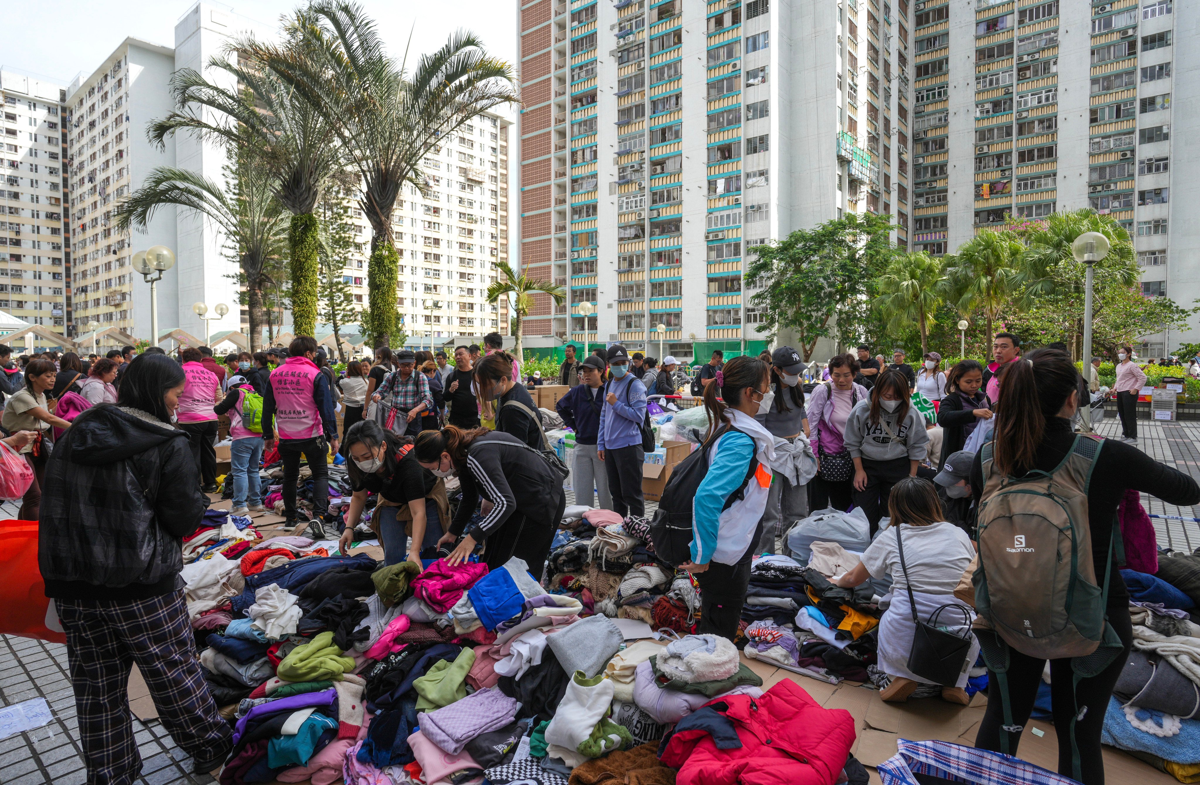 Clothes, lunch boxes and drinks are among the many items already donated to the residents in Tai Po. Photo: Sam Tsang