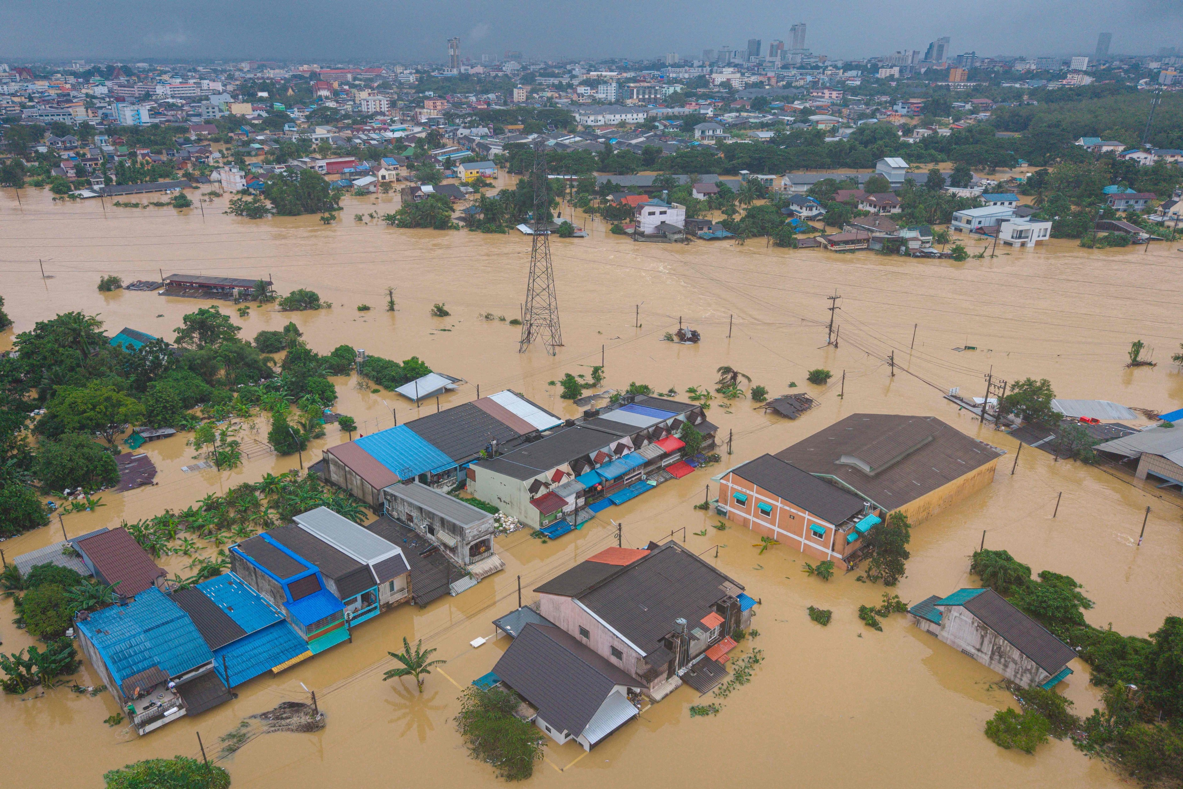 Homes submerged by floodwaters are seen in Hat Yai, Thailand’s southern Songkhla province, on Wednesday. Photo: AFP