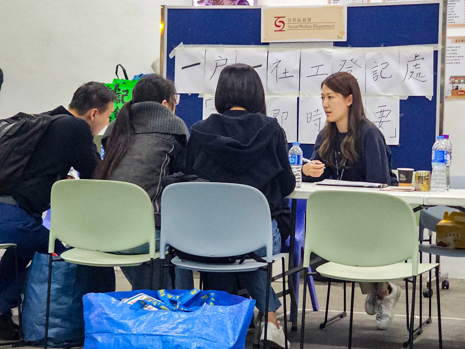 A counter set up by the Social Welfare Department for fire victims to apply for aid. Photo: Edmond So