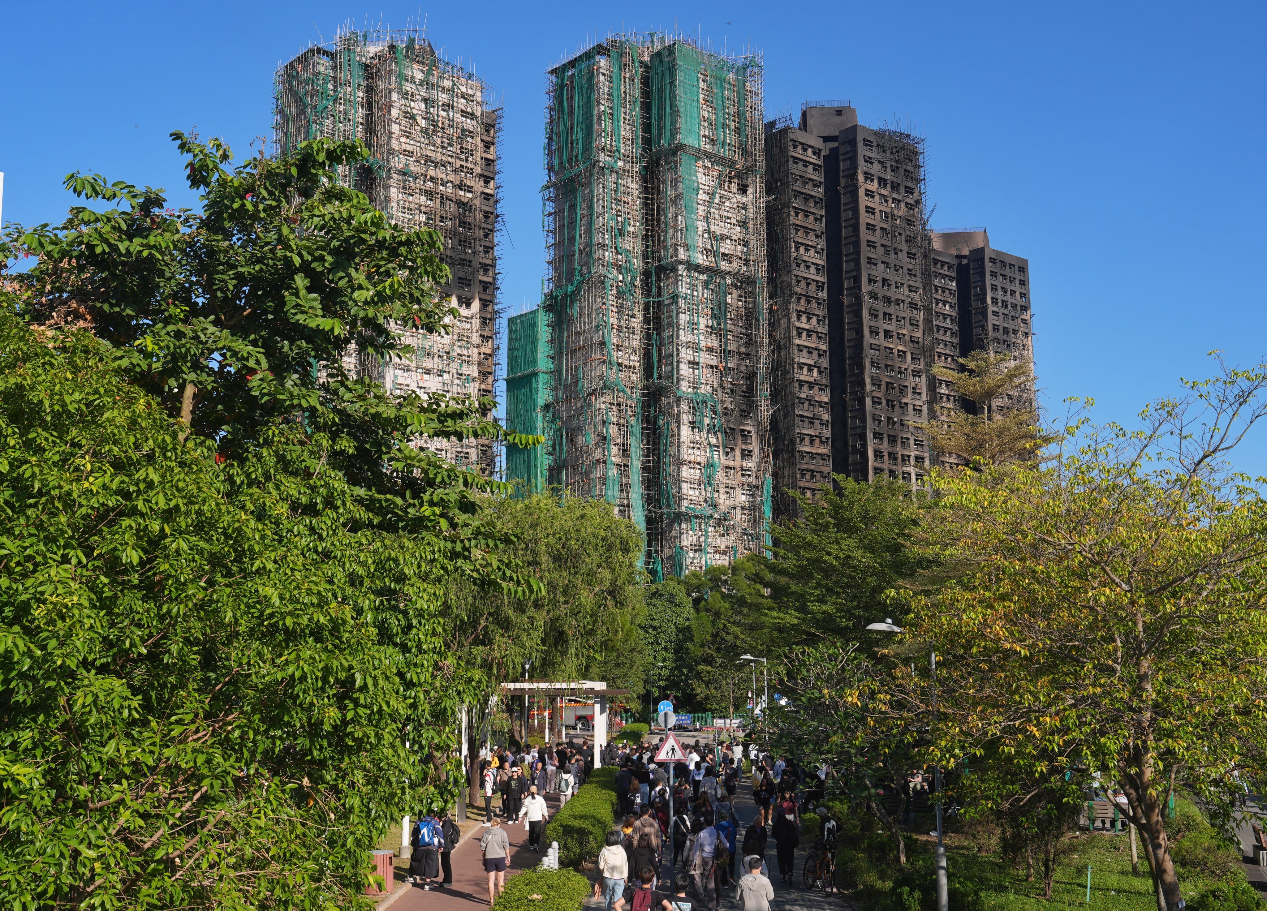 The burned buildings of Wang Fuk Court in Tai Po. Photo: Elson Li