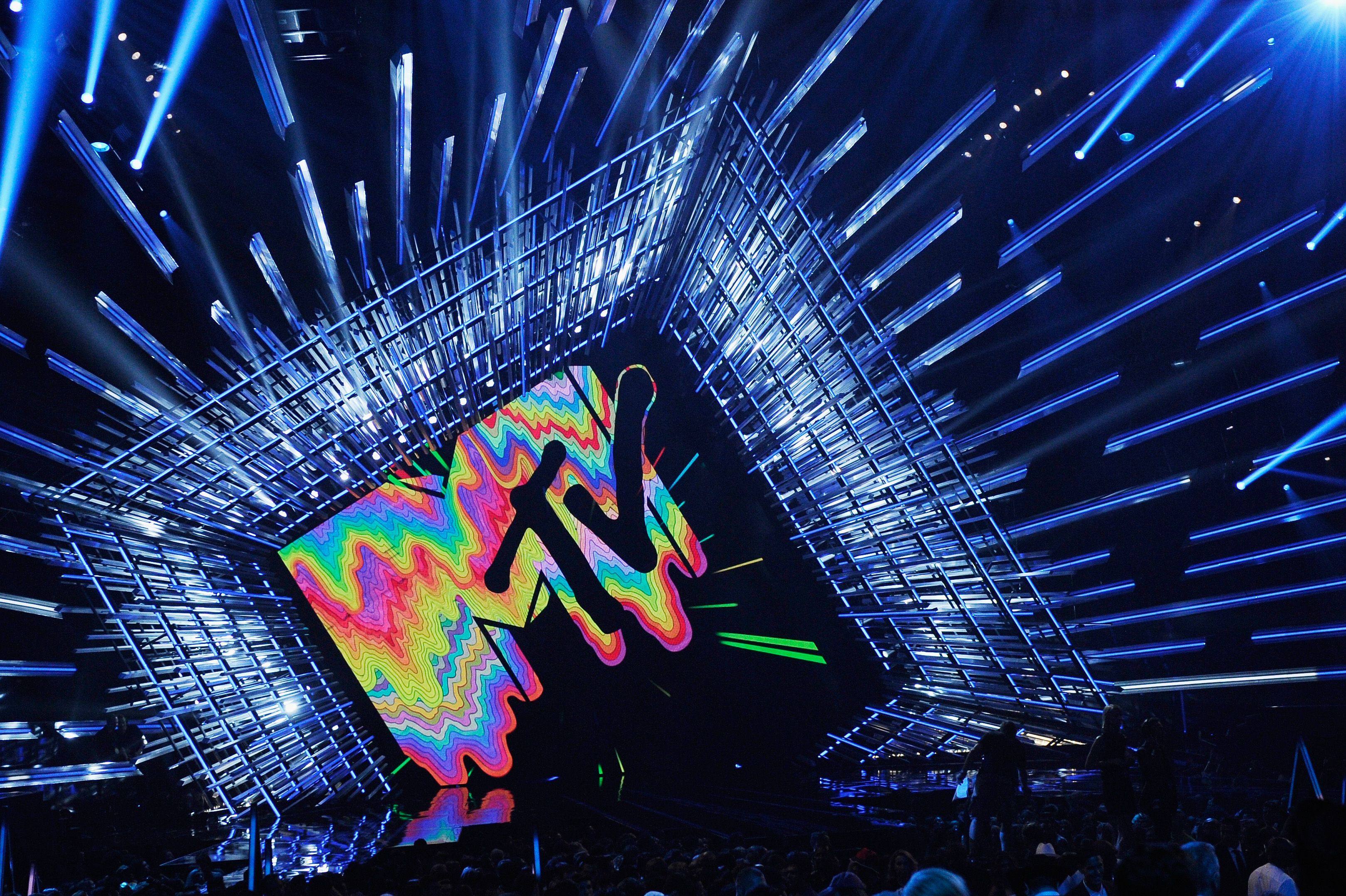 The MTV Logo is seen  onstage during the MTV Video Music Awards. Photo: AFP