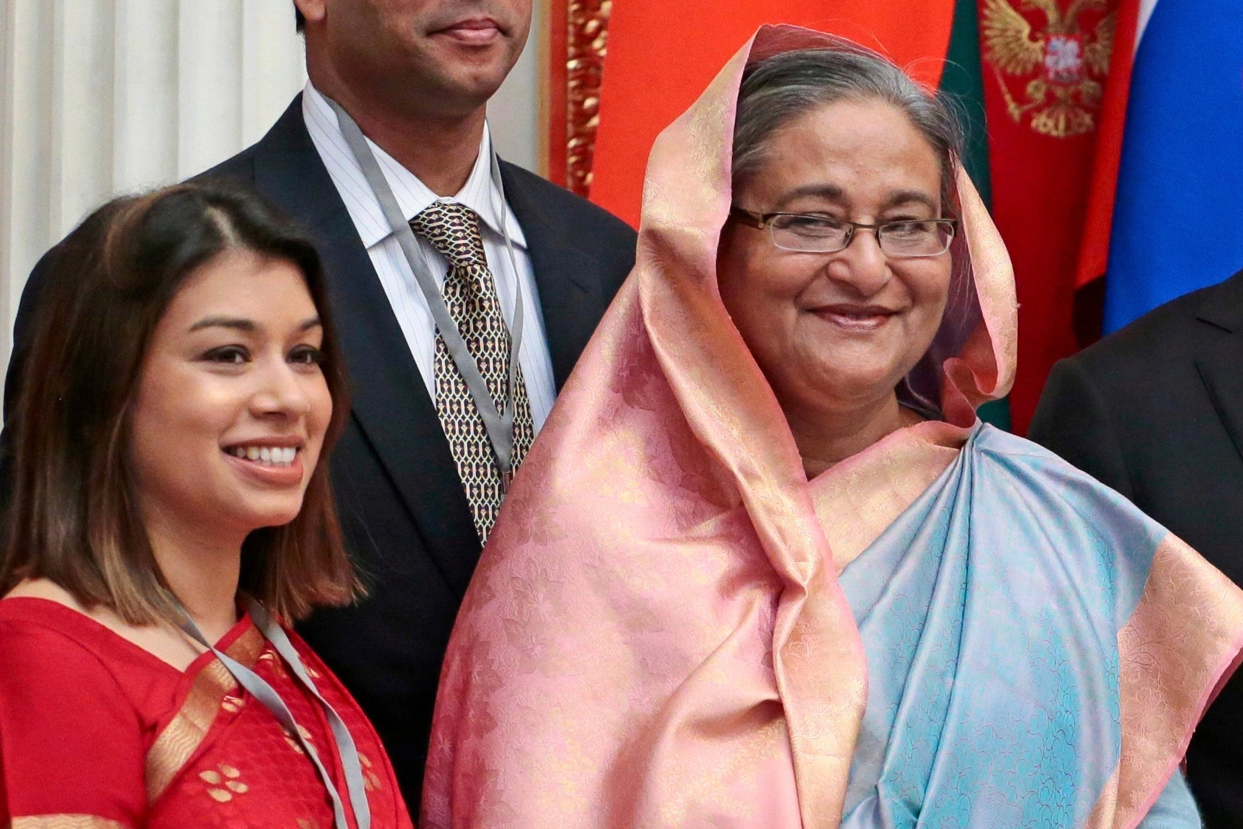 Tulip Siddiq (left) stands beside her aunt, former Bangladeshi prime minister Sheikh Hasina, in 2013. Photo: AP