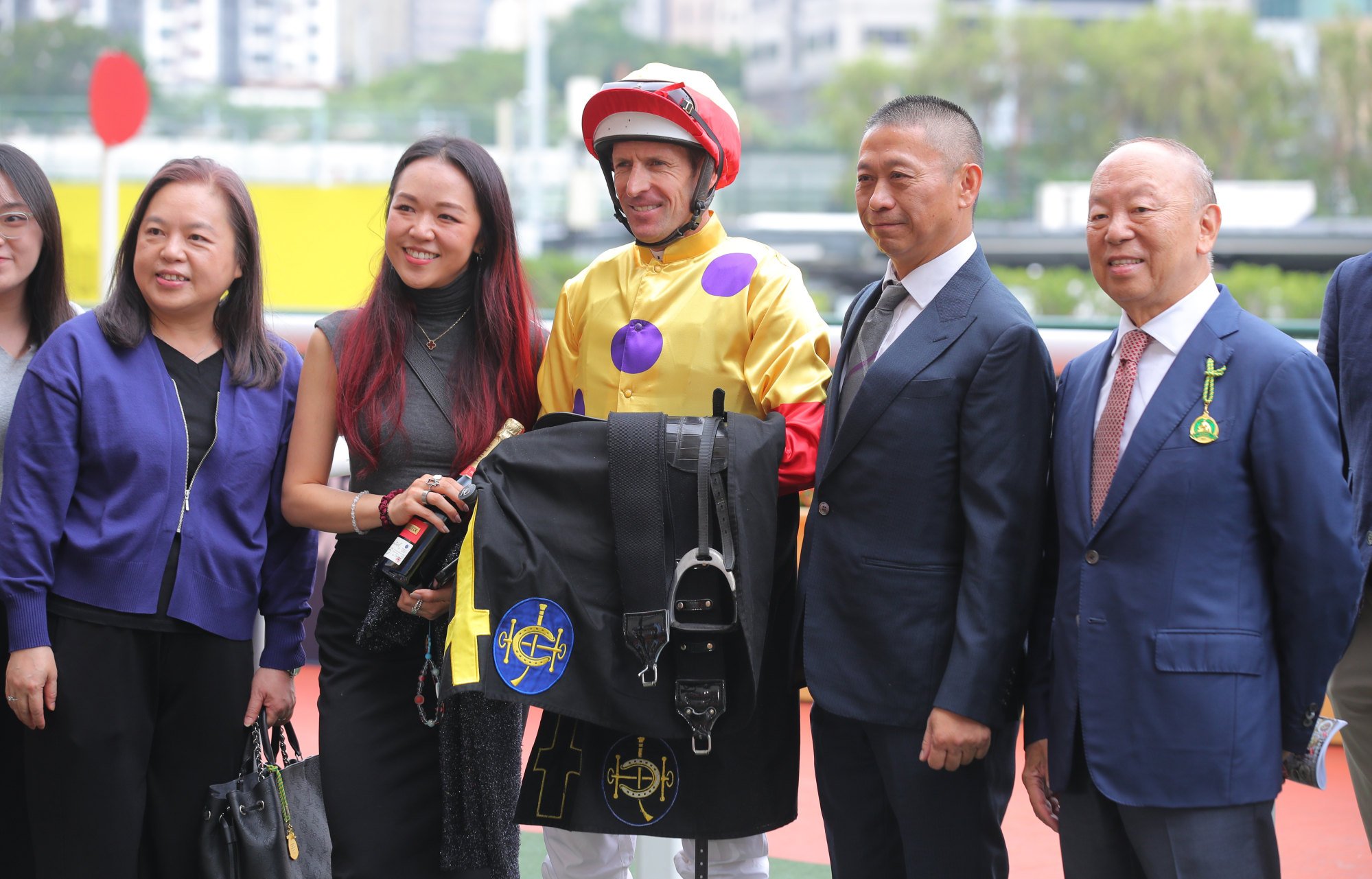 Jockey Hugh Bowman, trainer Danny Shum (second from right) and connections of Fantastic Fun after his Valley win. Jockey Hugh Bowman, trainer Danny Shum (second from right) and connections of Fantastic Fun after his Valley win.