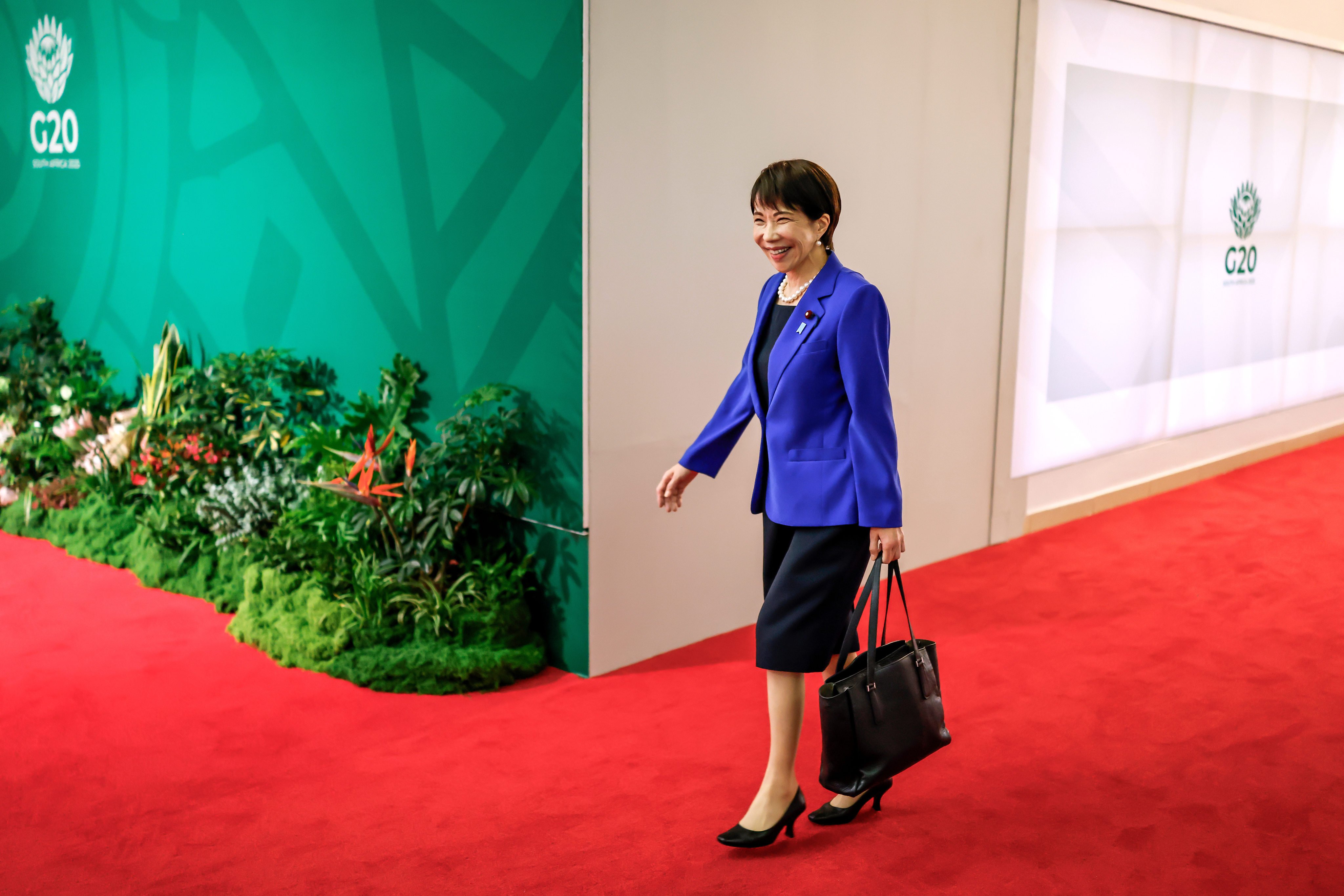 Japan’s Prime Minister Sanae Takaichi arrives at the G20 summit in Johannesburg, South Africa, last month. Photo: AP