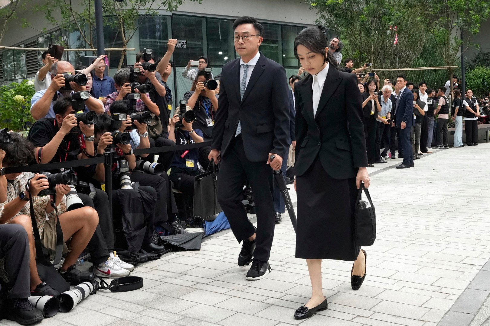 South Korea’s former first lady Kim Keon-hee arrives at the special prosecutor’s office in Seoul in August. Photo: AP