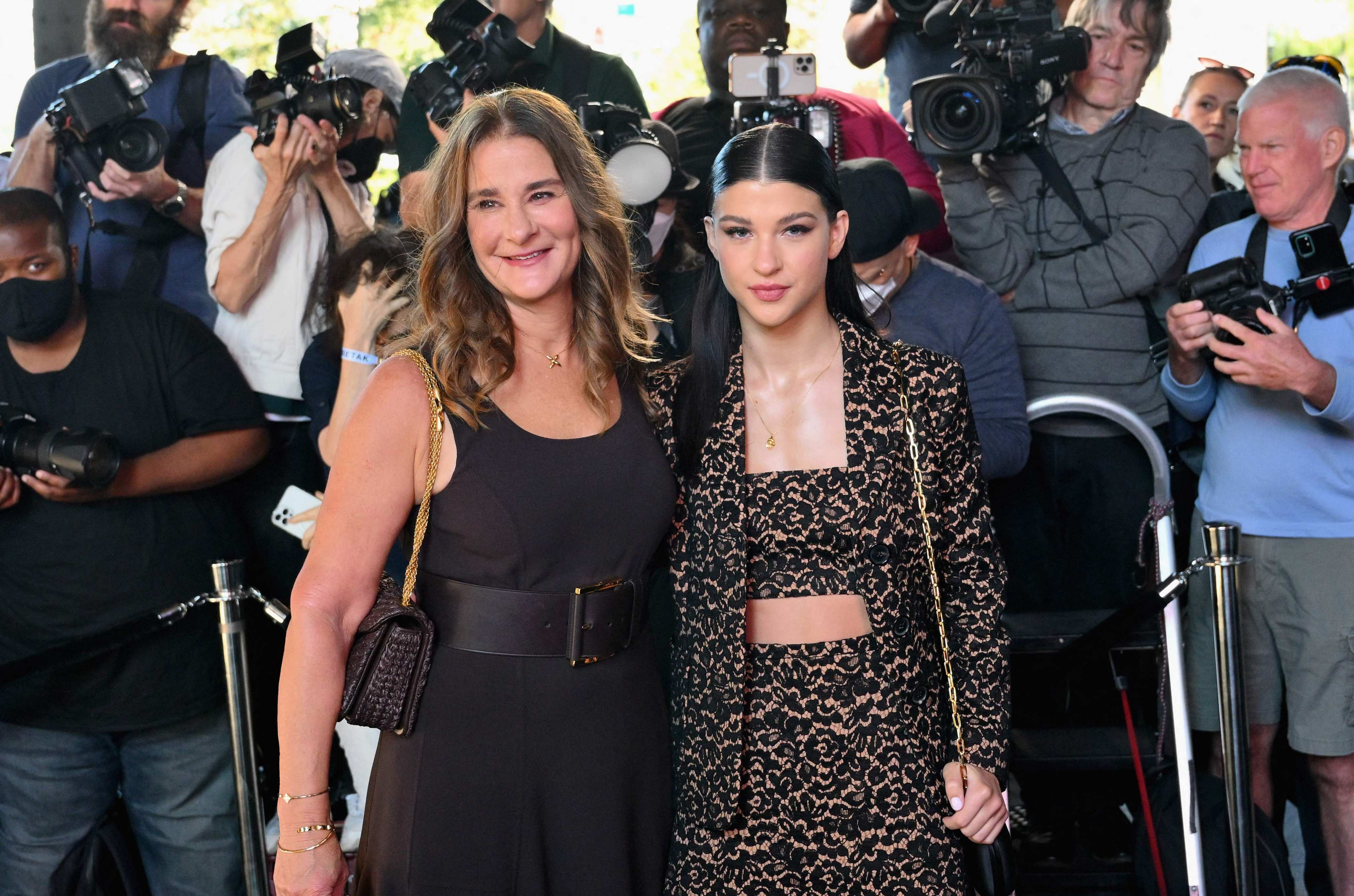 Melinda French Gates and Phoebe Gates attend the Michael Kors runway show during New York Fashion week on September 14, 2022. Photo: AFP