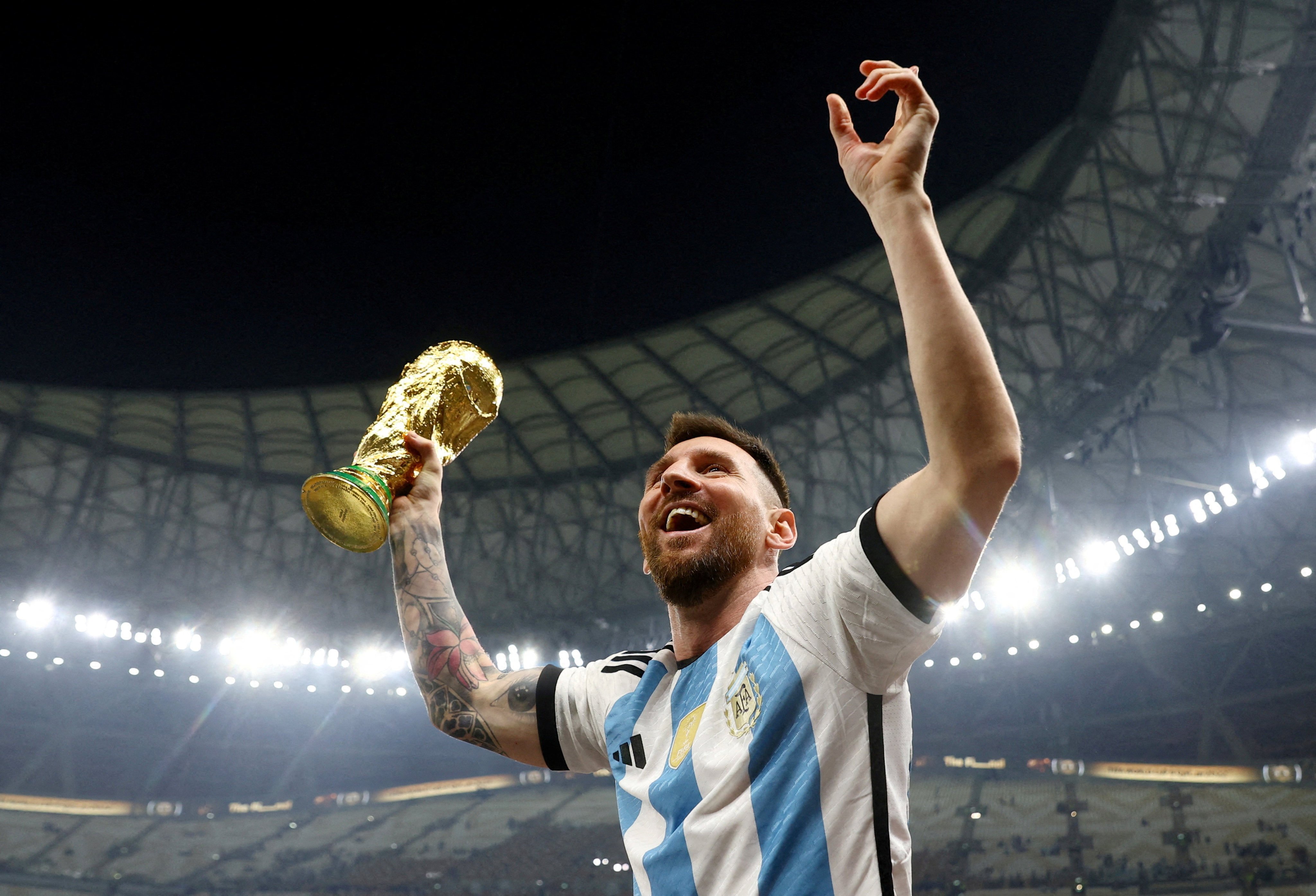 Argentina’s Lionel Messi lifts the World Cup at the last edition in Qatar in 2022. Photo: Reuters
