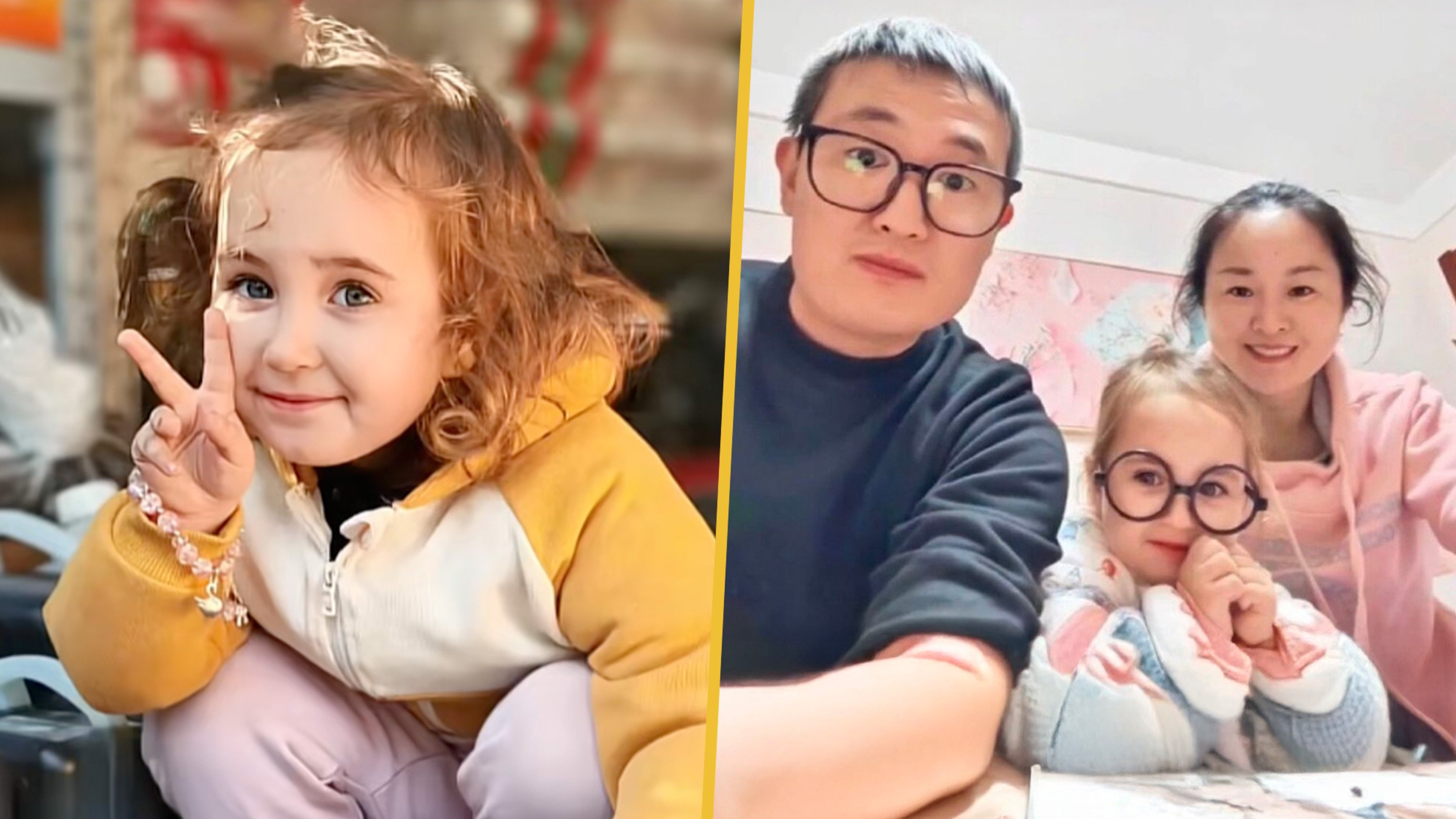 A couple in Jiangsu province said their daughter has blonde hair and blue eyes because her paternal great-grandfather was Russian. Photo: SCMP composite/Douyin