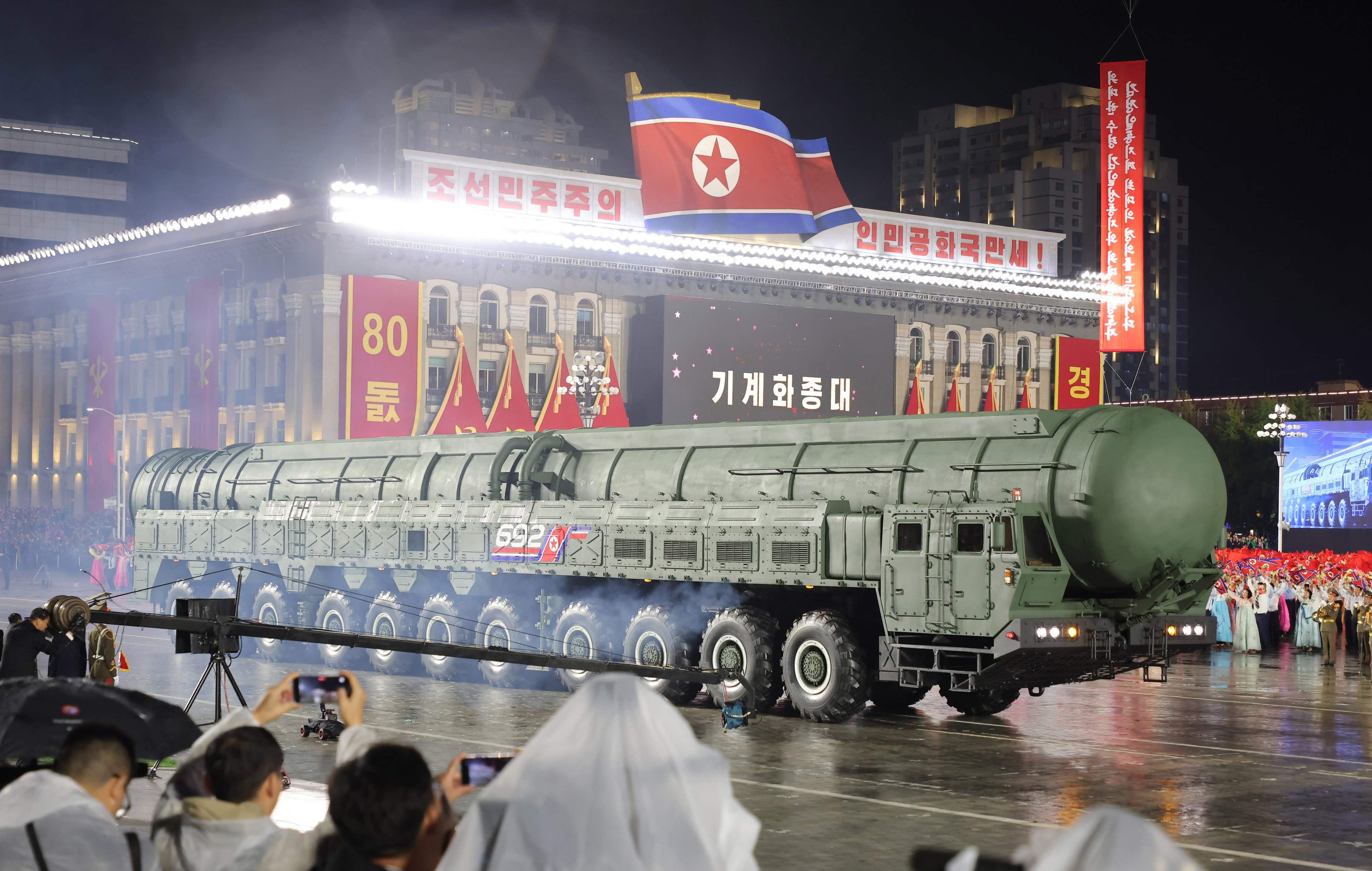 North Korea rolls out an intercontinental ballistic missile during a military parade in Pyongyang on October 10. Photo: Korean Central News Agency