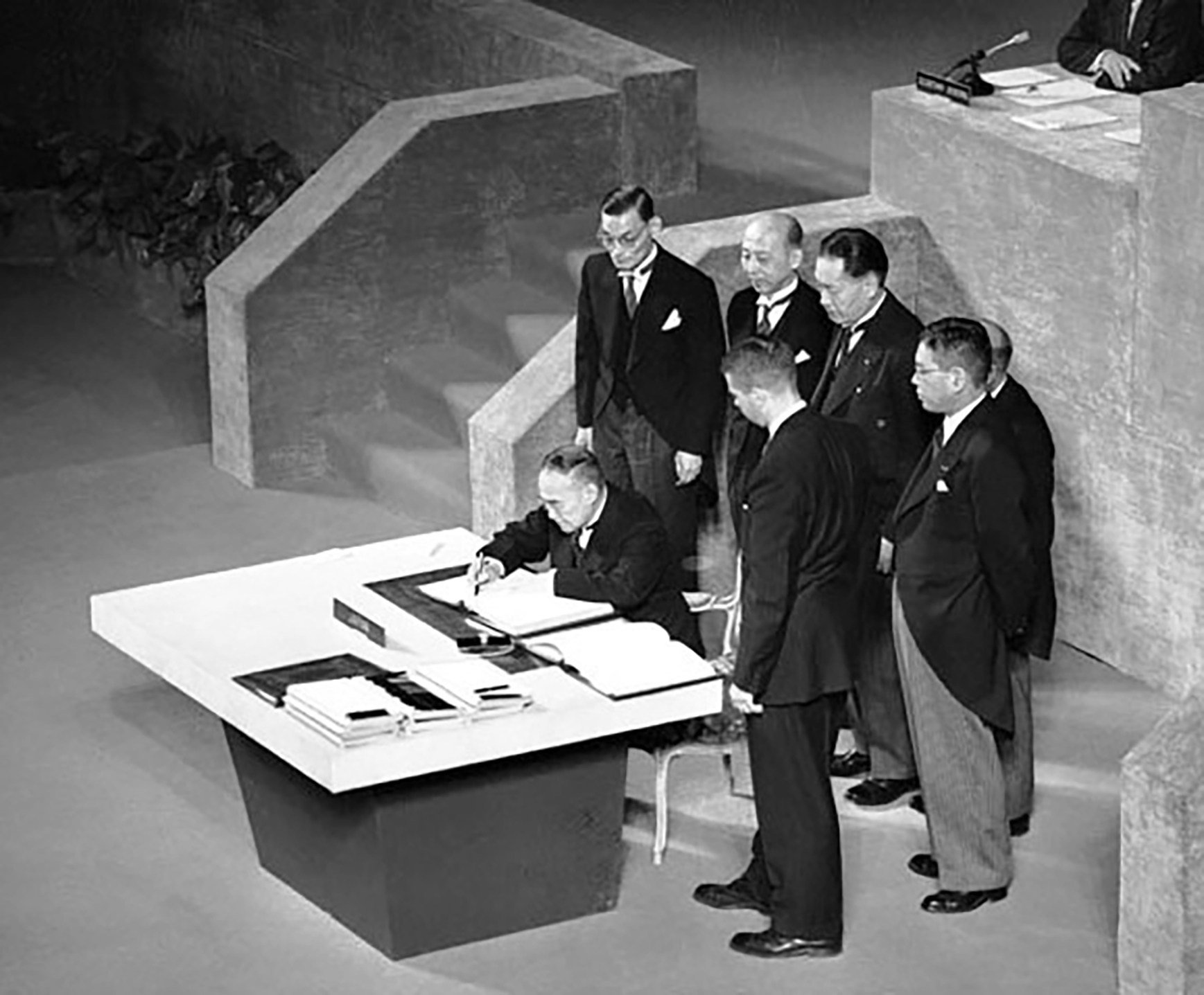 The Japanese delegation signs the Treaty of San Francisco in 1951, a document that is not recognised by Beijing. Photo: Handout