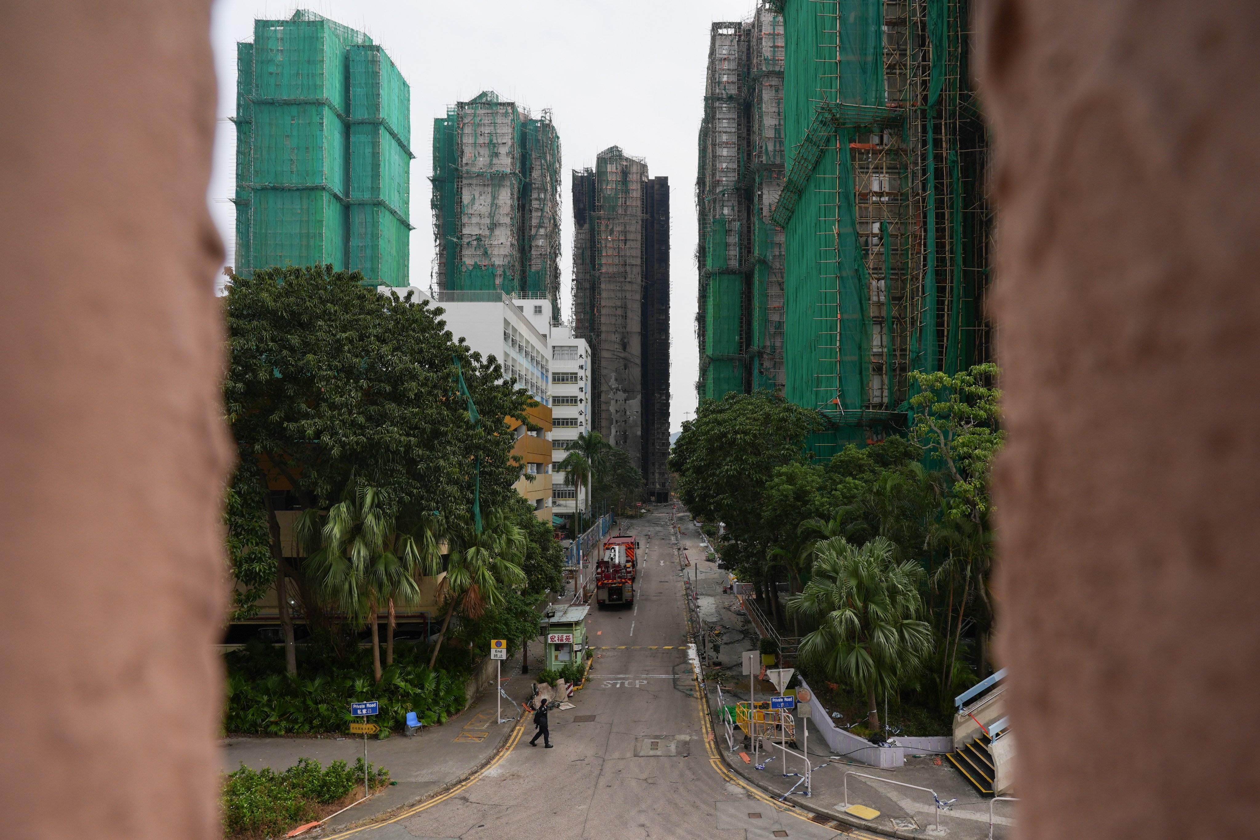 The scene at Wang Fuk Court in Tai Po on Sunday. The fire engulfed seven of the 31-storey towers and took nearly two days to extinguish. Photo: Eugene Lee