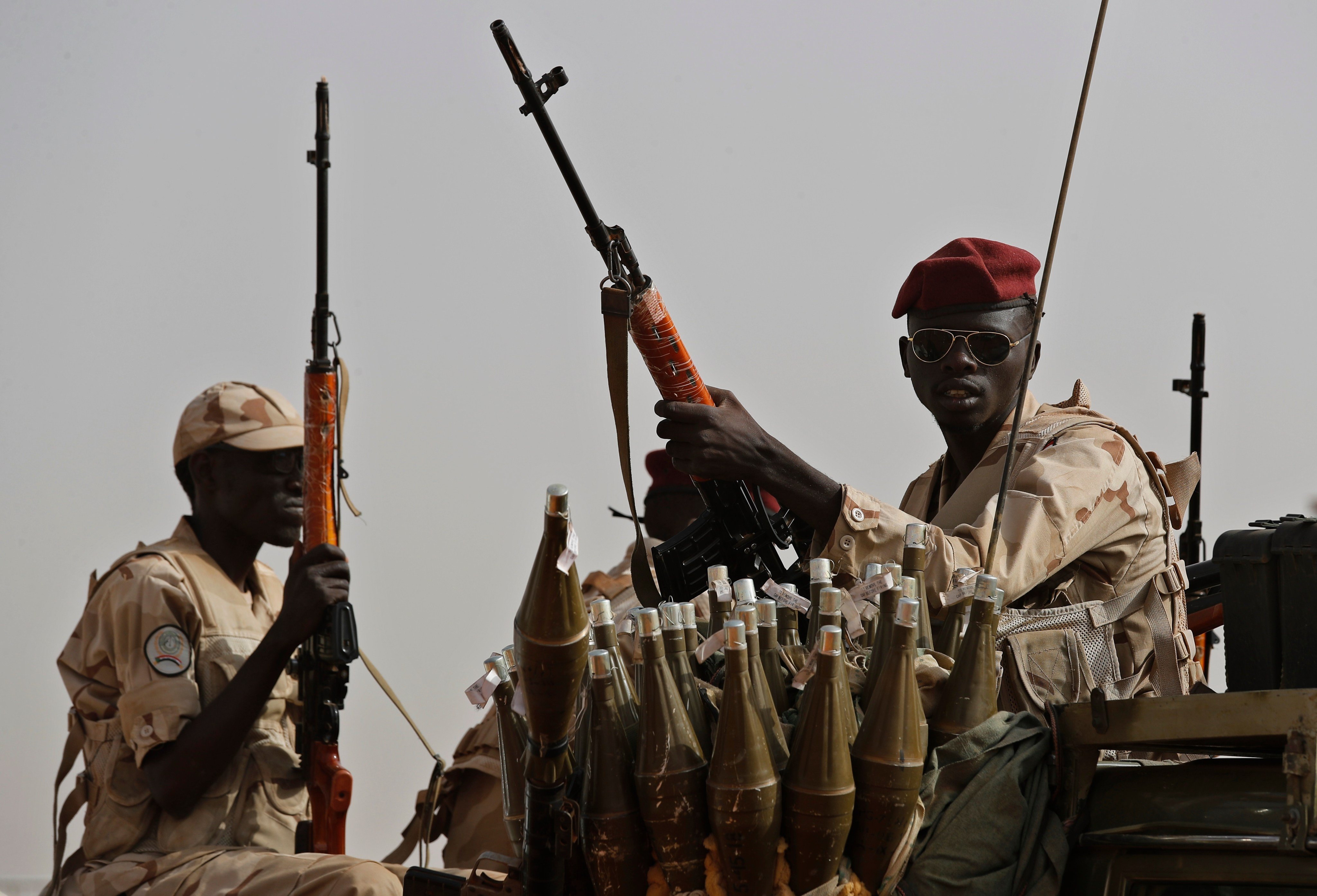 Sudanese soldiers from the Rapid Support Forces unit are seen in the East Nile province in June 2019. Photo: AP