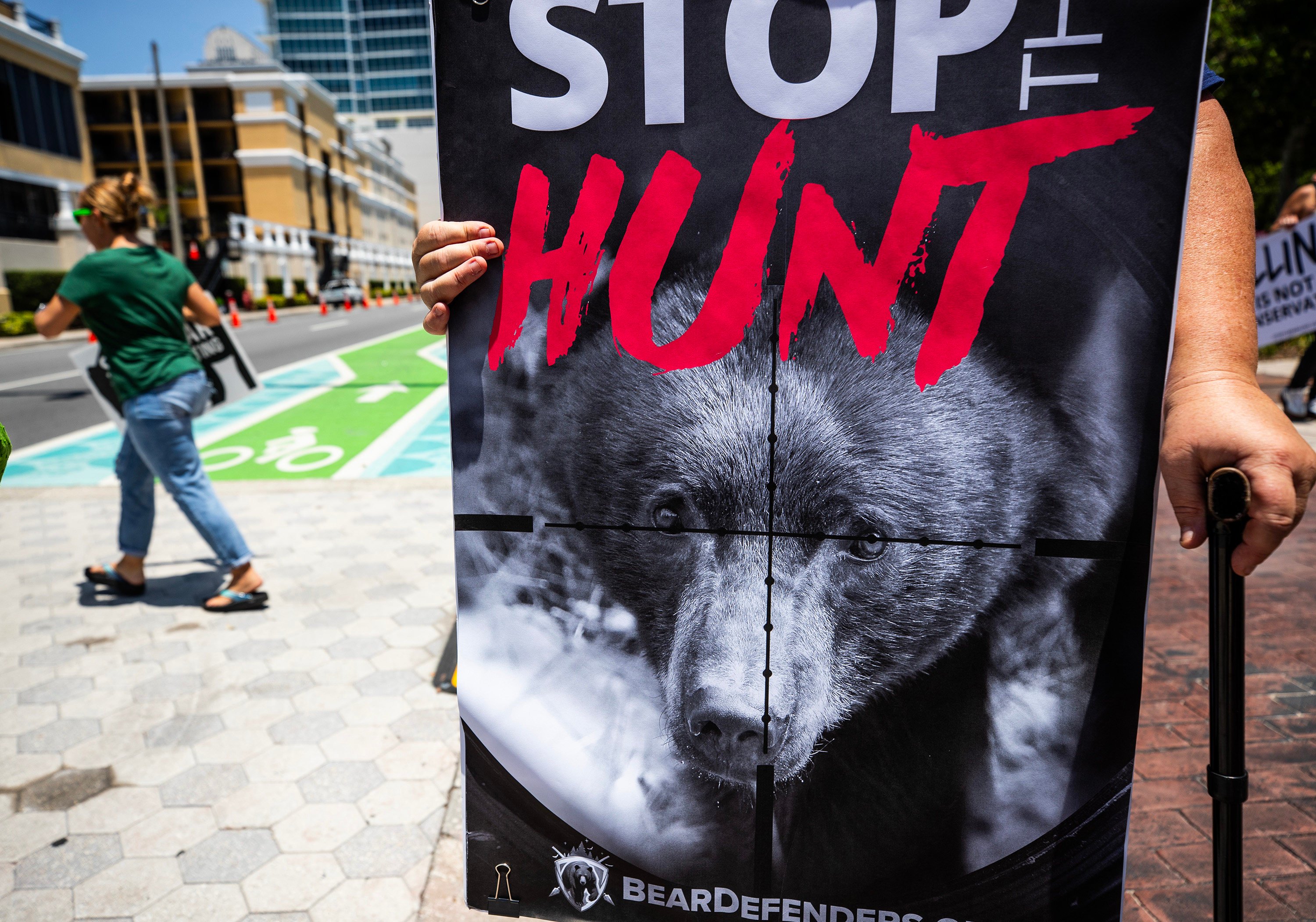 Members of the Animal Rights Foundation of Florida protest against the proposed black bear hunt in Orlando in May. Photo: TNS