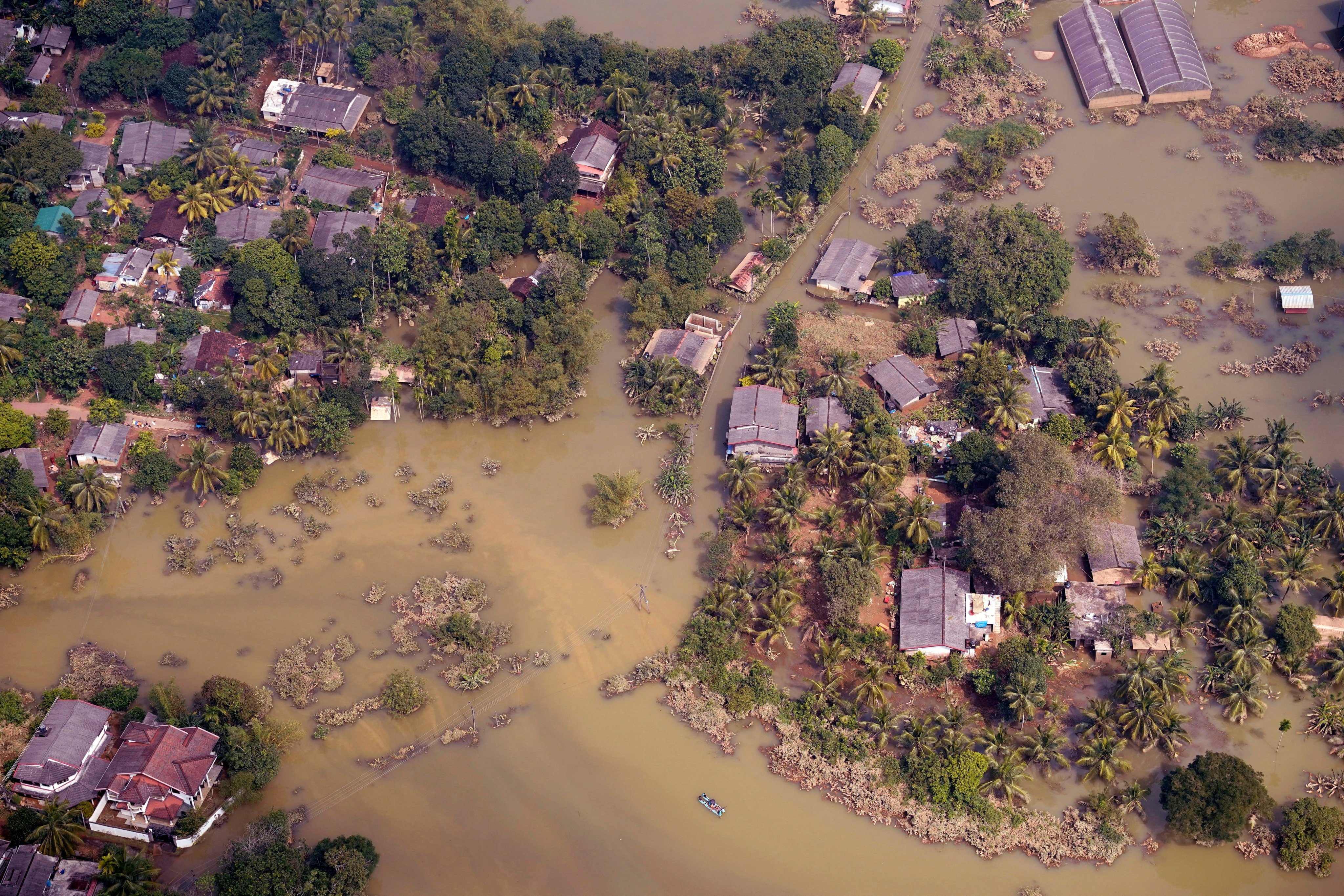 An aerial view of flooded Niyamgamdora, Sri Lanka, on Tuesday. Photo: Reuters