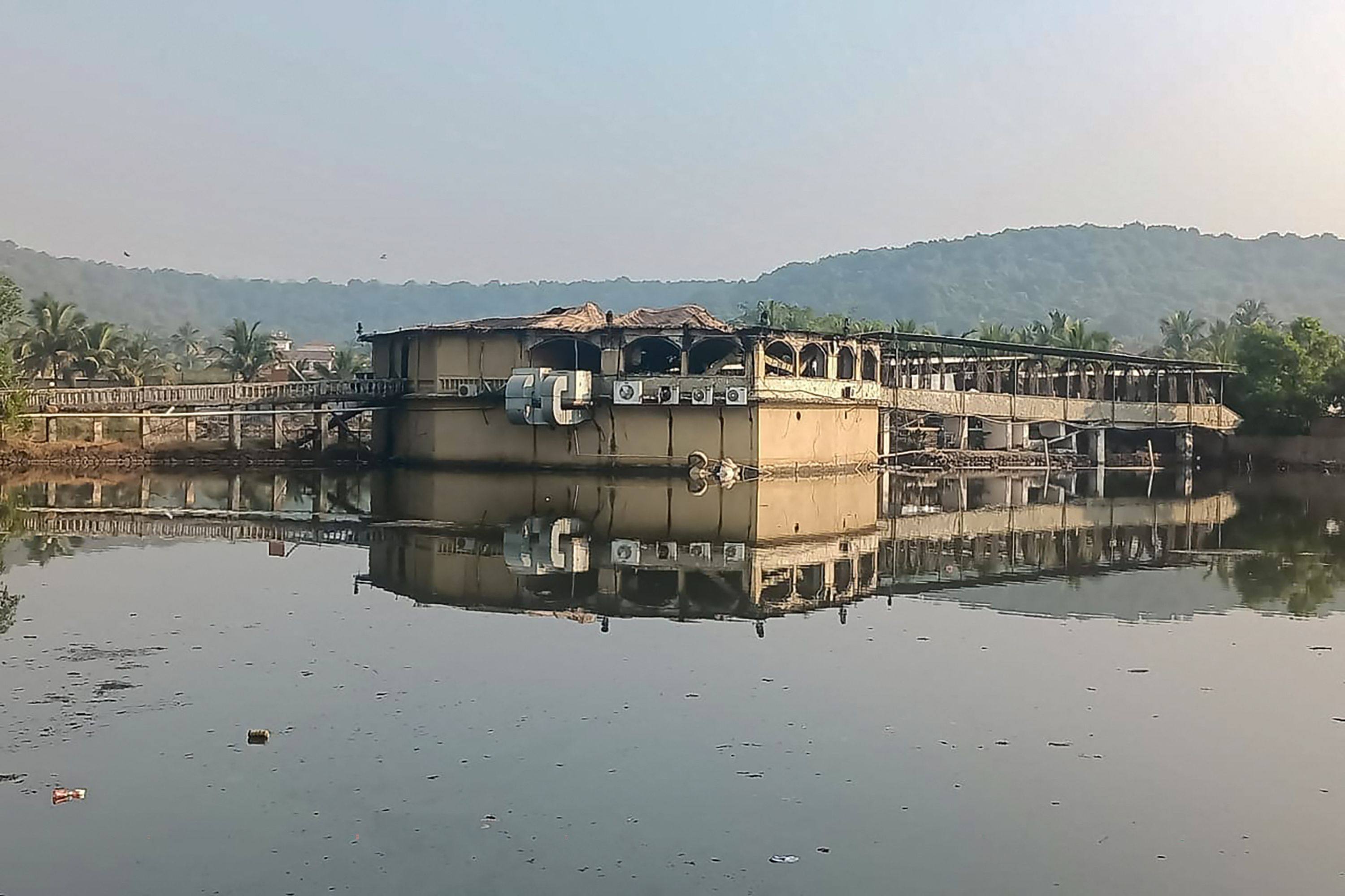 The burned nightclub where a fire broke out in Goa, India, on Sunday. Photo: AFP