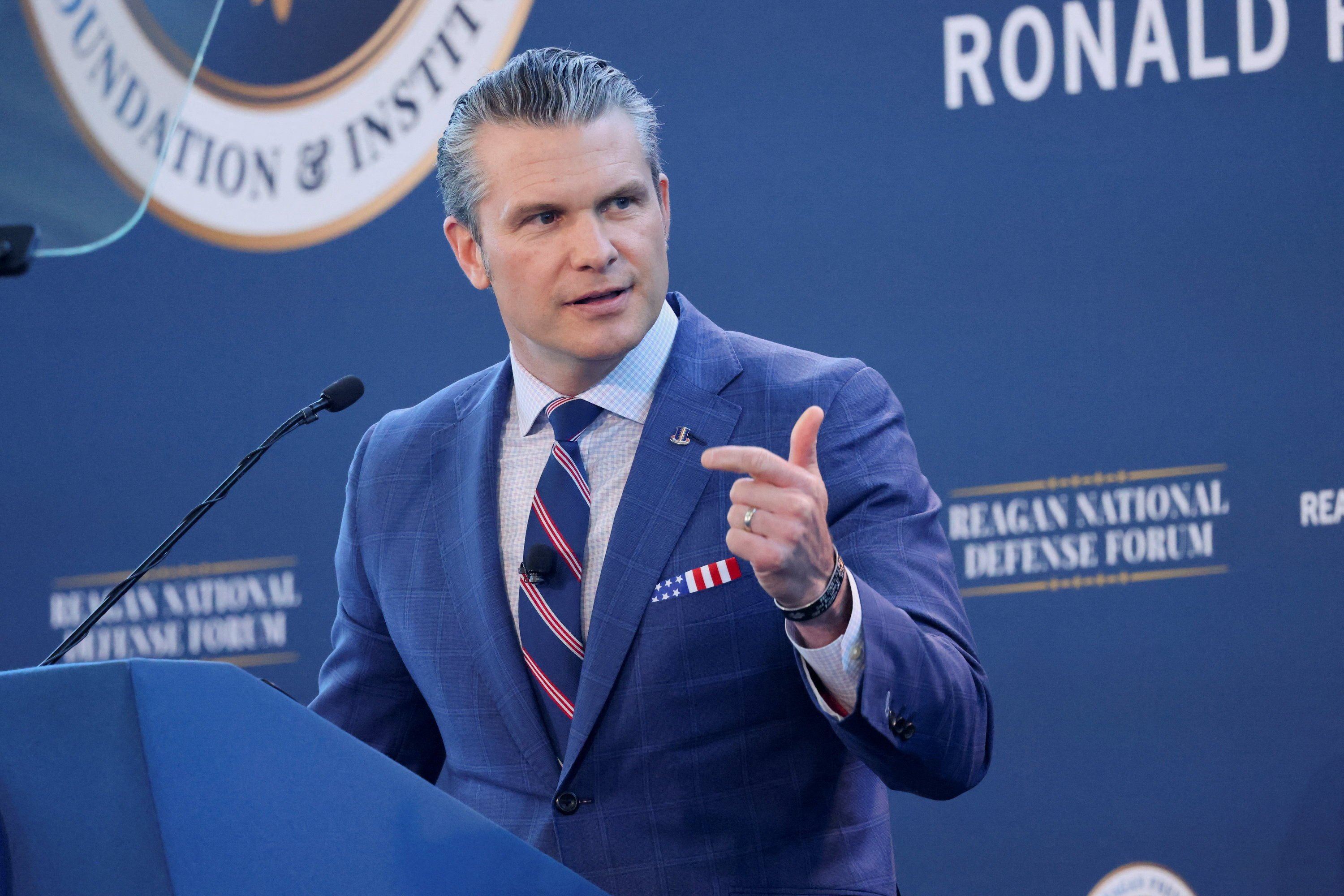 US Secretary of Defence Pete Hegseth addresses the Reagan National Defence Forum in Simi Valley, California, on Saturday. Photo: Reuters