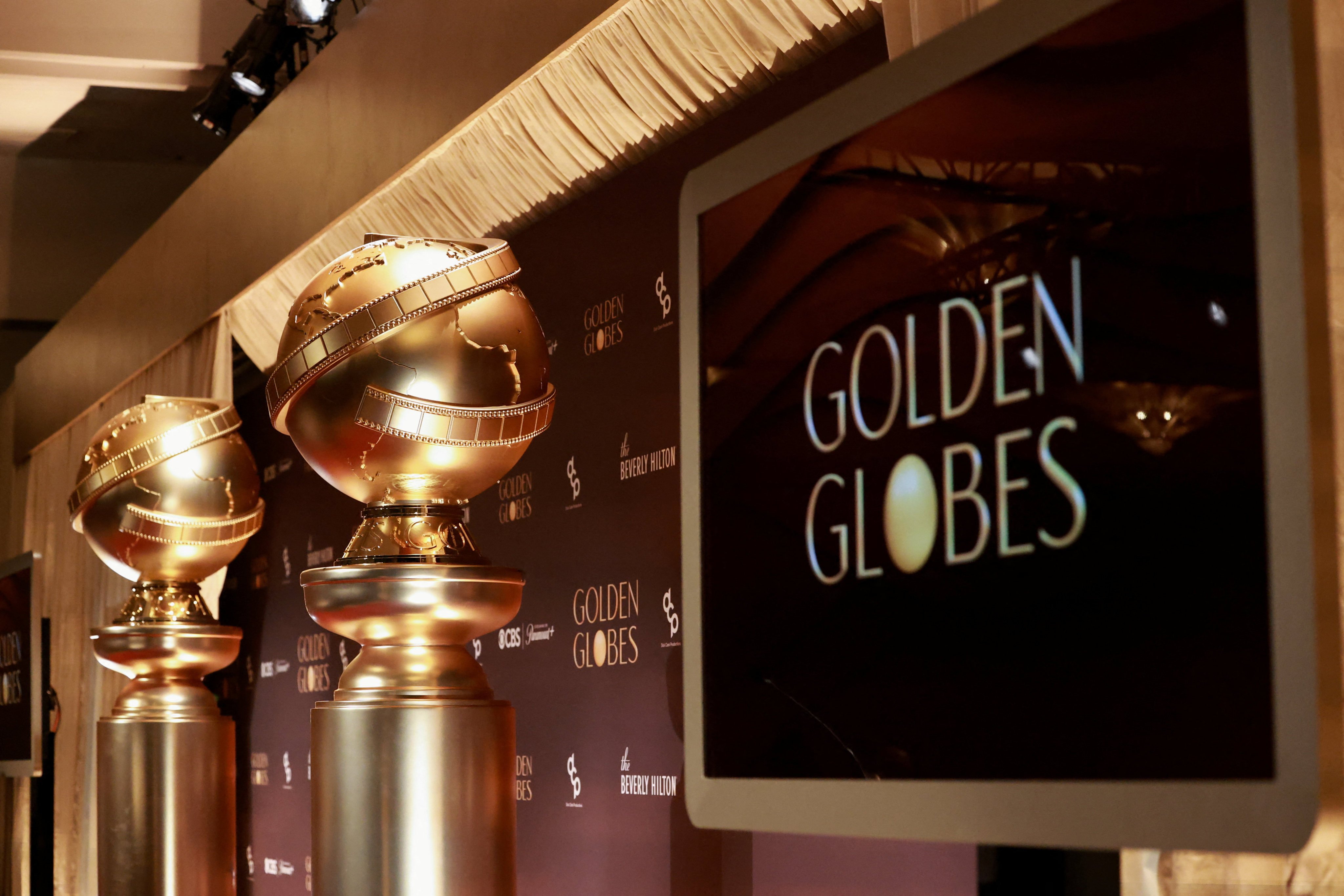 Golden Globe statues are displayed, ahead of the announcement of the nominations for the 83rd Golden Globe Awards in Beverly Hills, California on Monday. Photo: Reuters