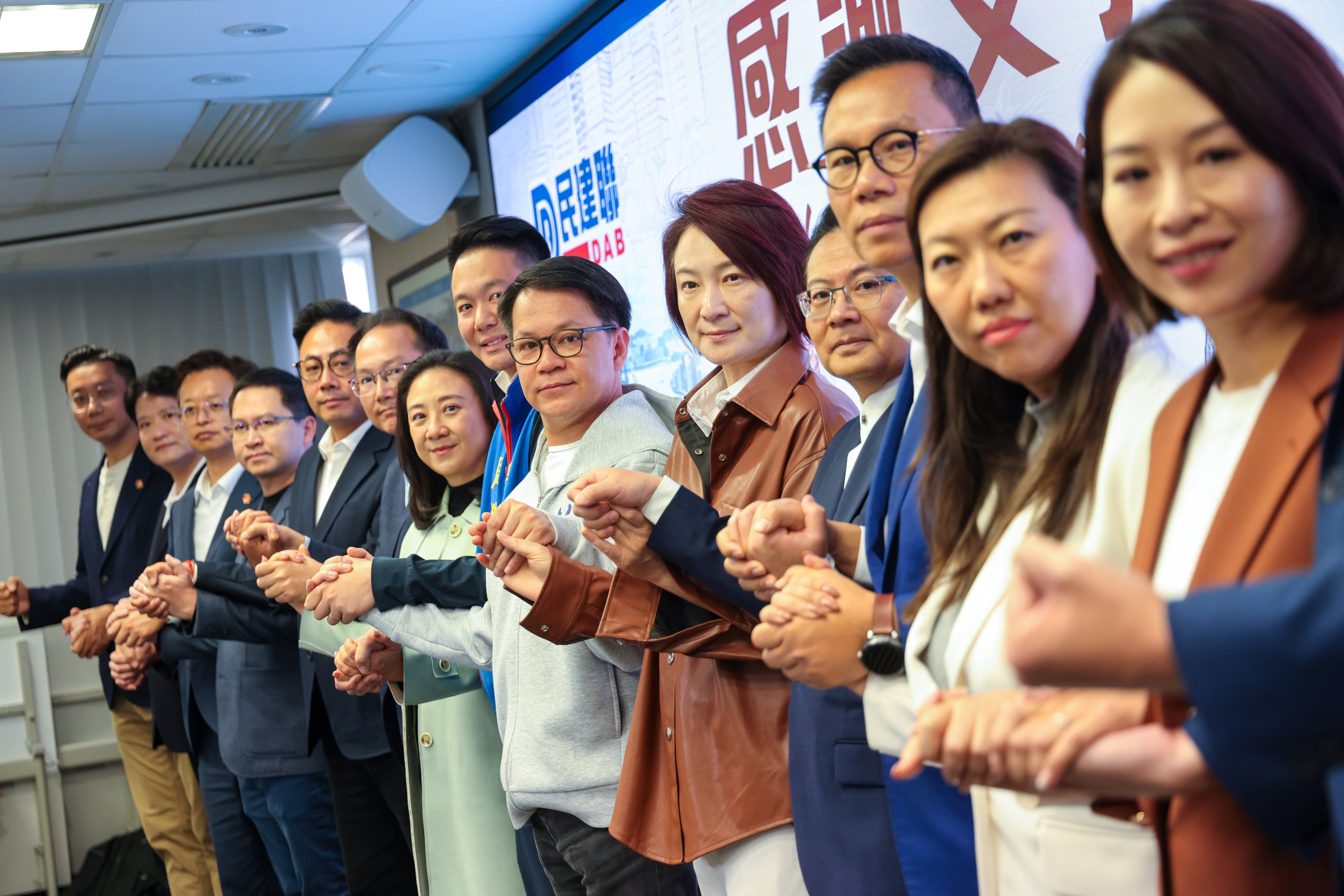 Members of the Democratic Alliance for the Betterment and Progress of Hong Kong meet the press on Monday at its party headquarters in Fortress Hill. Photo: Jelly Tse