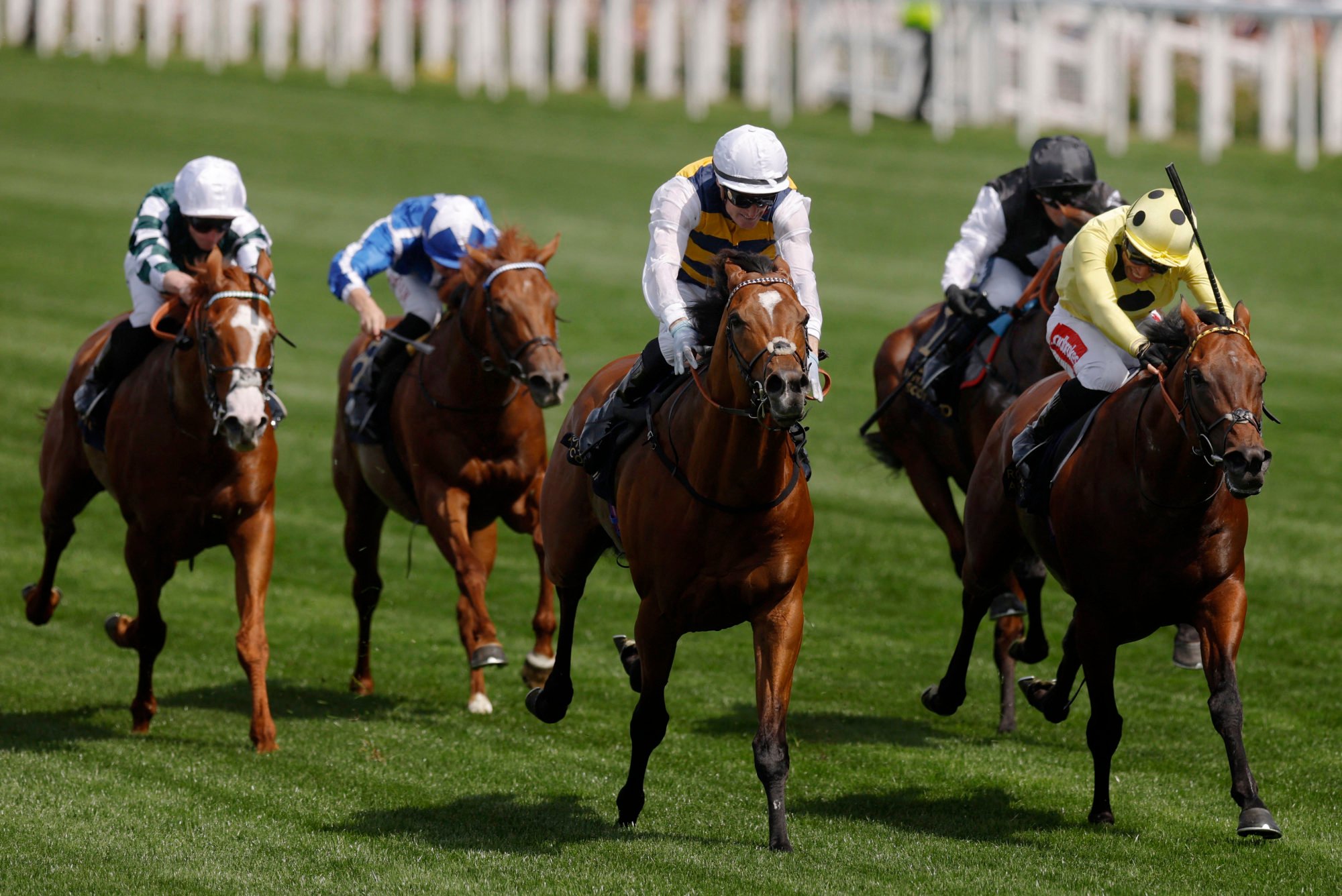 Docklands (centre) scrambles in to win the Group One Queen Anne Stakes at Royal Ascot.