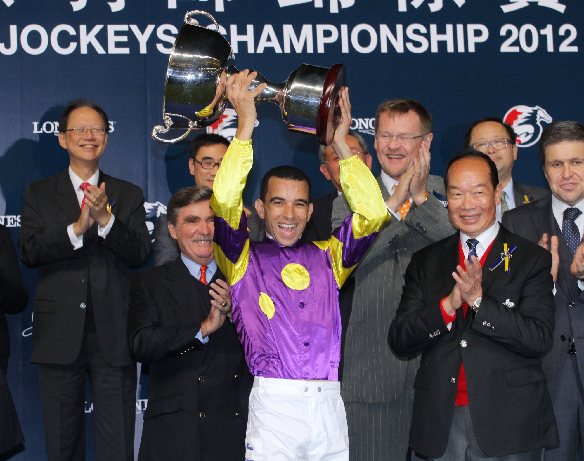 Joao Moreira celebrates his victory in the 2012 International Jockeys’ Championship.