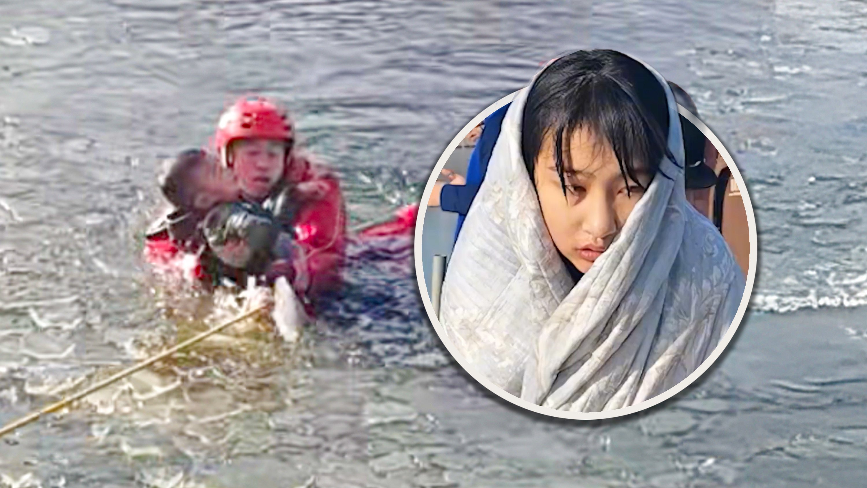 A 13-year-old girl In China saved a four-year-old boy who had fallen into an icy hole on a lake then left the scene quietly after the rescue. Photo: Douyin