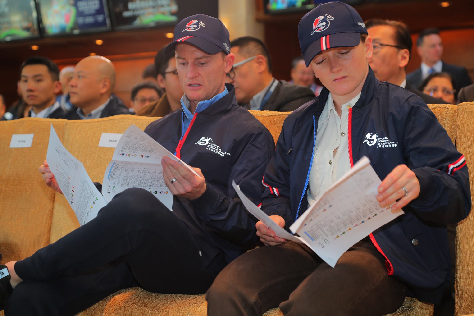 Hollie Doyle (right) and Zac Purton look over the runners at the IJC rider allocation event. Hollie Doyle (right) and Zac Purton look over the runners at the IJC rider allocation event.