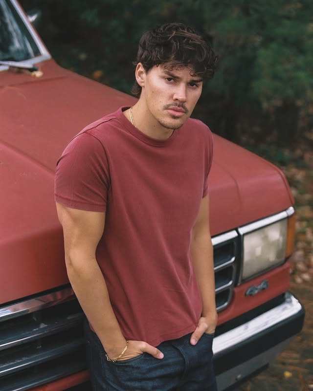 Noah Beck wearing pieces from Sown Again’s Wanderlake Collection. Photo: @noahbeck/Instagram