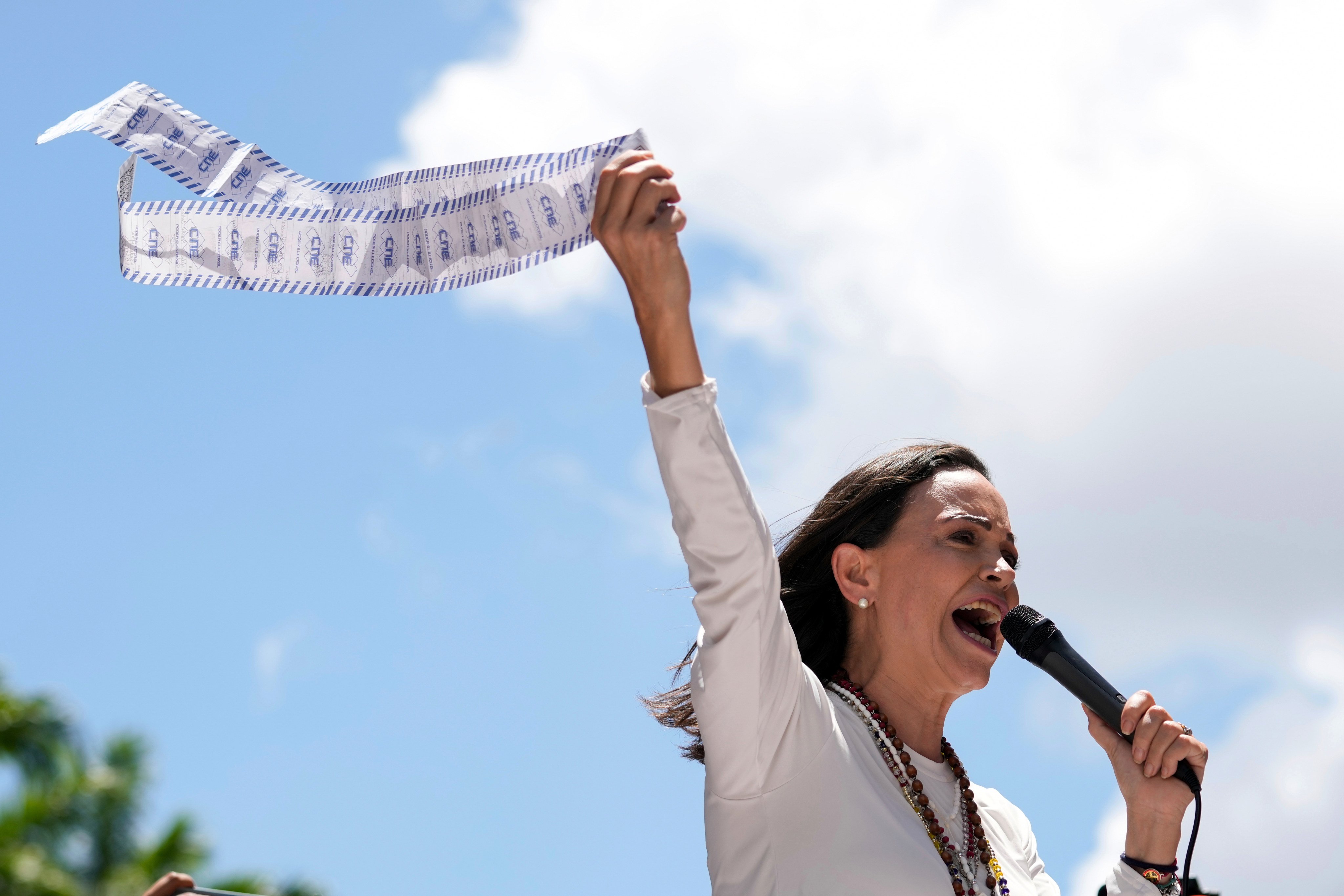 Opposition leader Maria Corina Machado during a protest in Caracas, Venezuela, in August 2024. Photo: AP