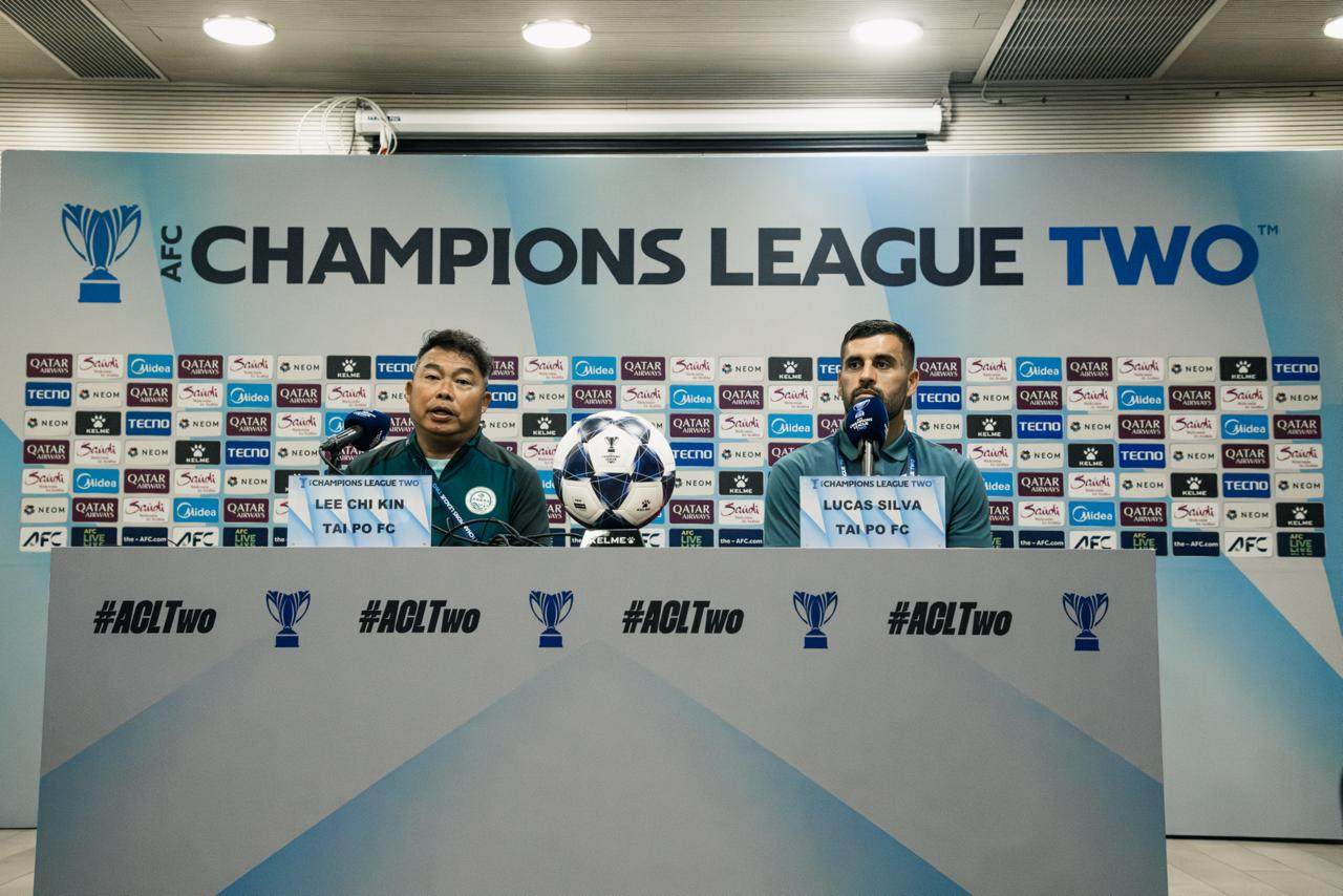 Lee Chi-kin and striker Lucas Silva previewing Tai Po’s ACL2 clash with Cong An Hanoi. Photo: Tai Po FC