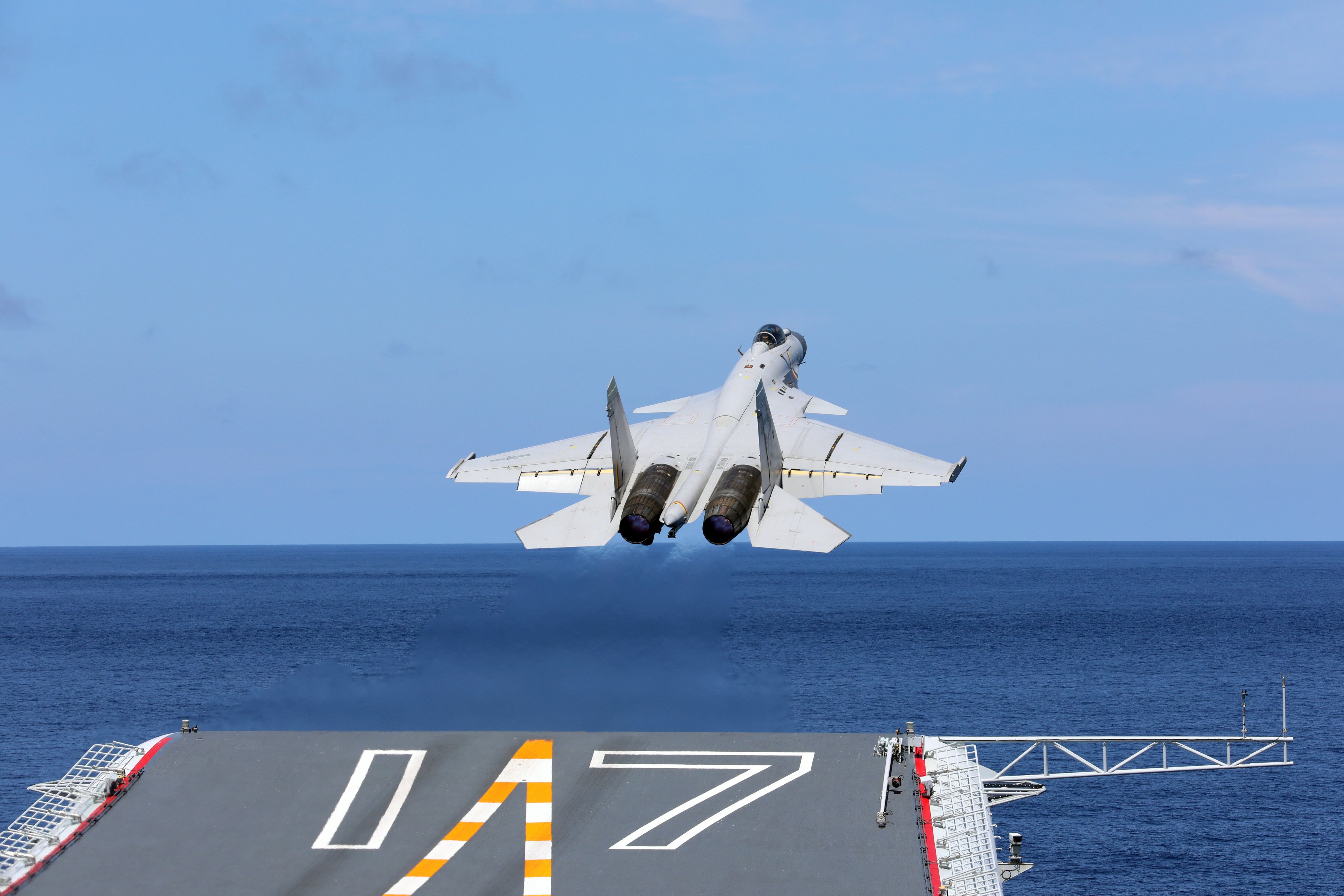 A Chinese fighter jet takes from an aircraft carrier on June 30, 2025. Photo: Xinhua