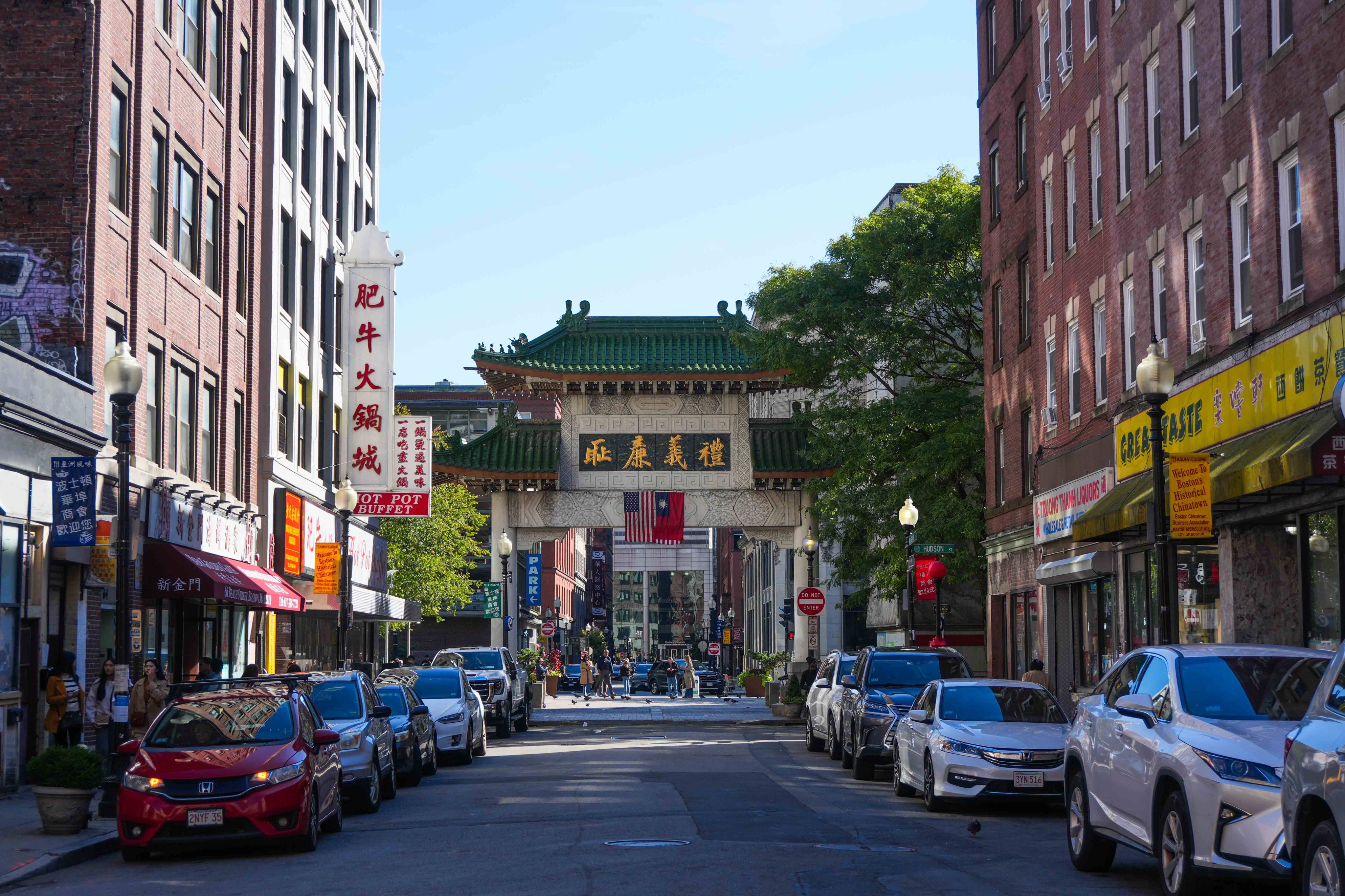 A paifang gate marks an entrance to Boston Chinatown. Although at one time or another, Chinatowns existed in other cities in the United States’ New England region, today, Boston’s is the only one remaining. Photo: Hei-kiu Au