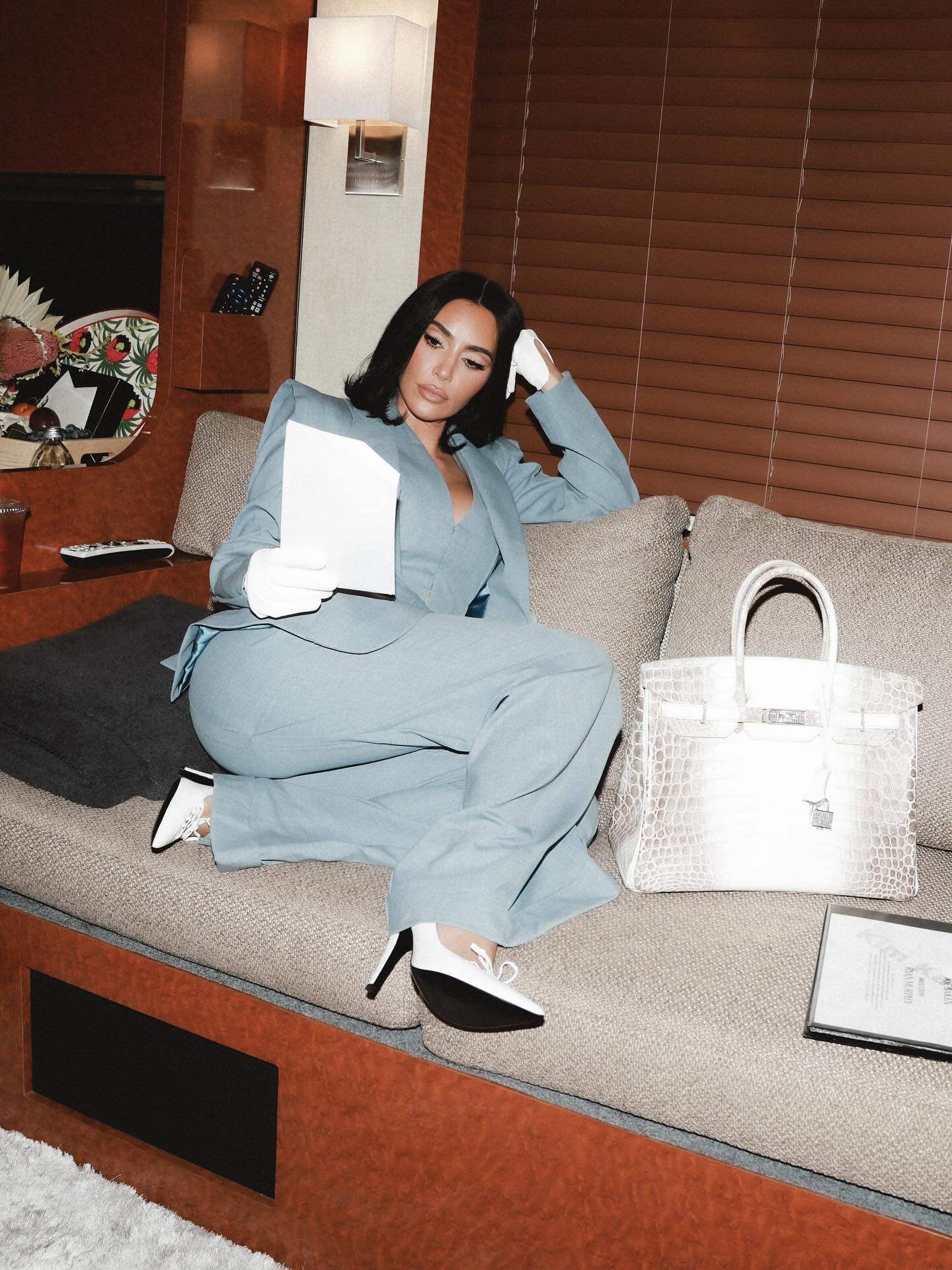 Kim Kardashian on the set of All’s Fair with another Hermès Birkin. Photo: @kimkardashian/Instagram