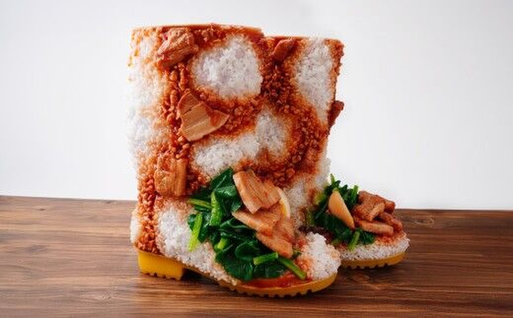 The wearable boots look amazingly like the famous Taiwan pork dish with rice and vegetables. Photo: Tokorozawa City website